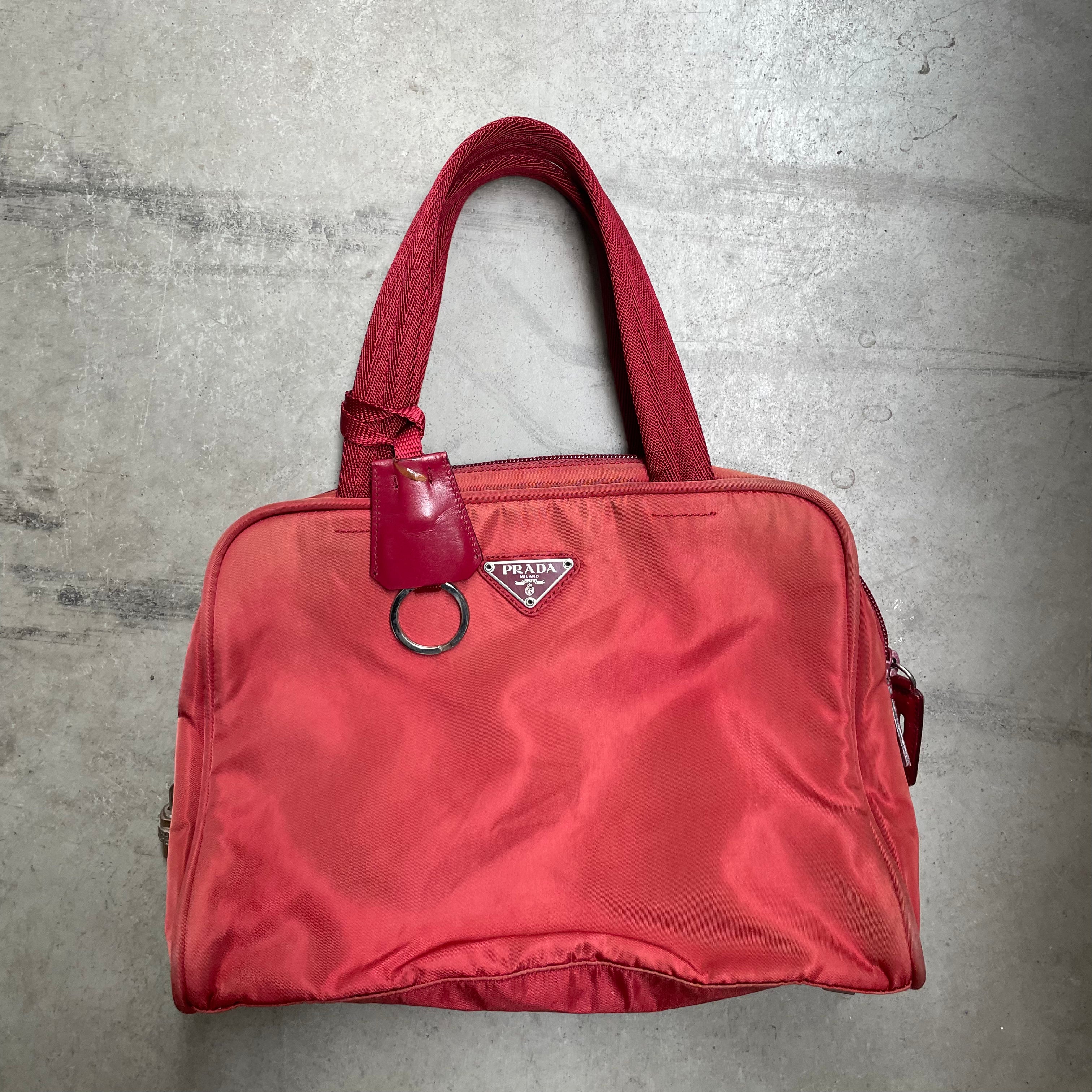 Prada Zip Around Hand Bag Nylon Red