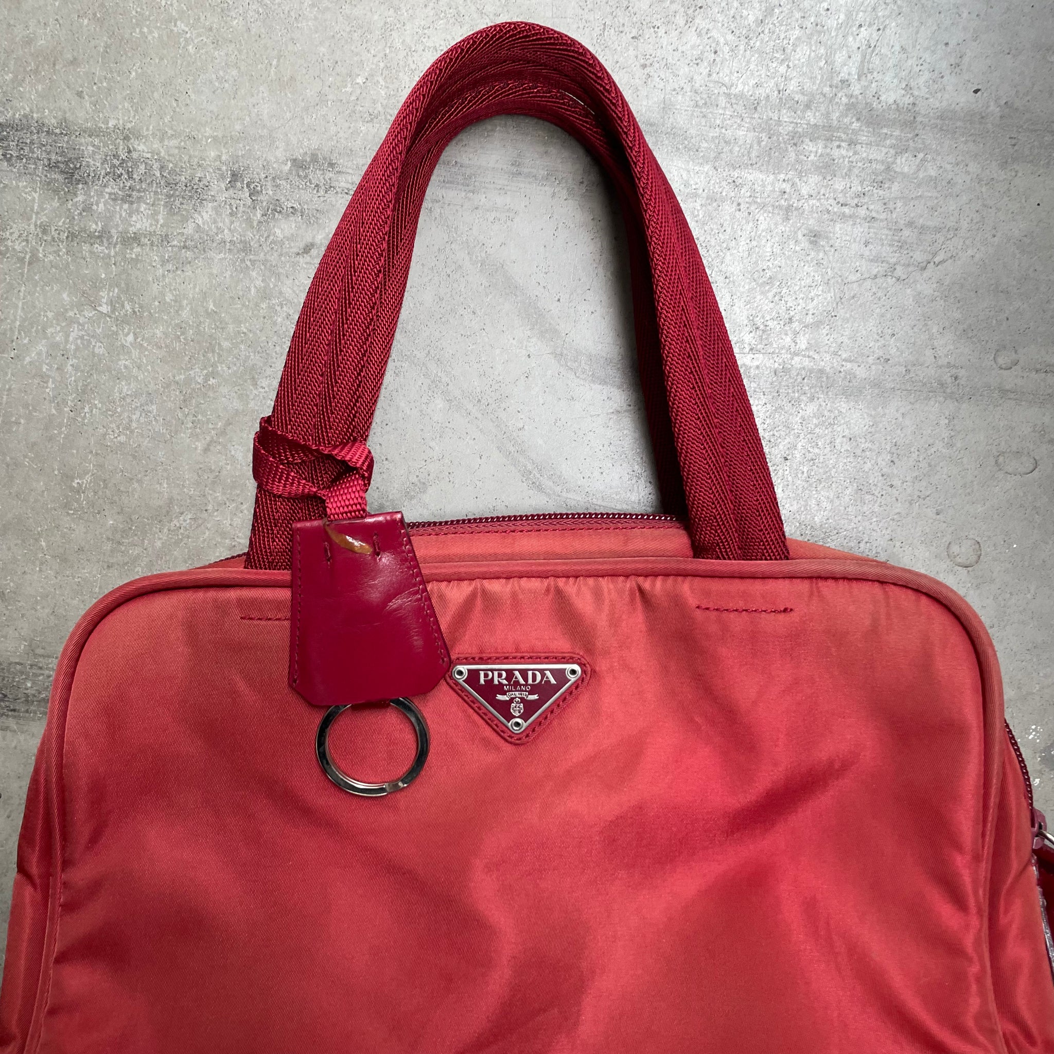 Prada Zip Around Hand Bag Nylon Red