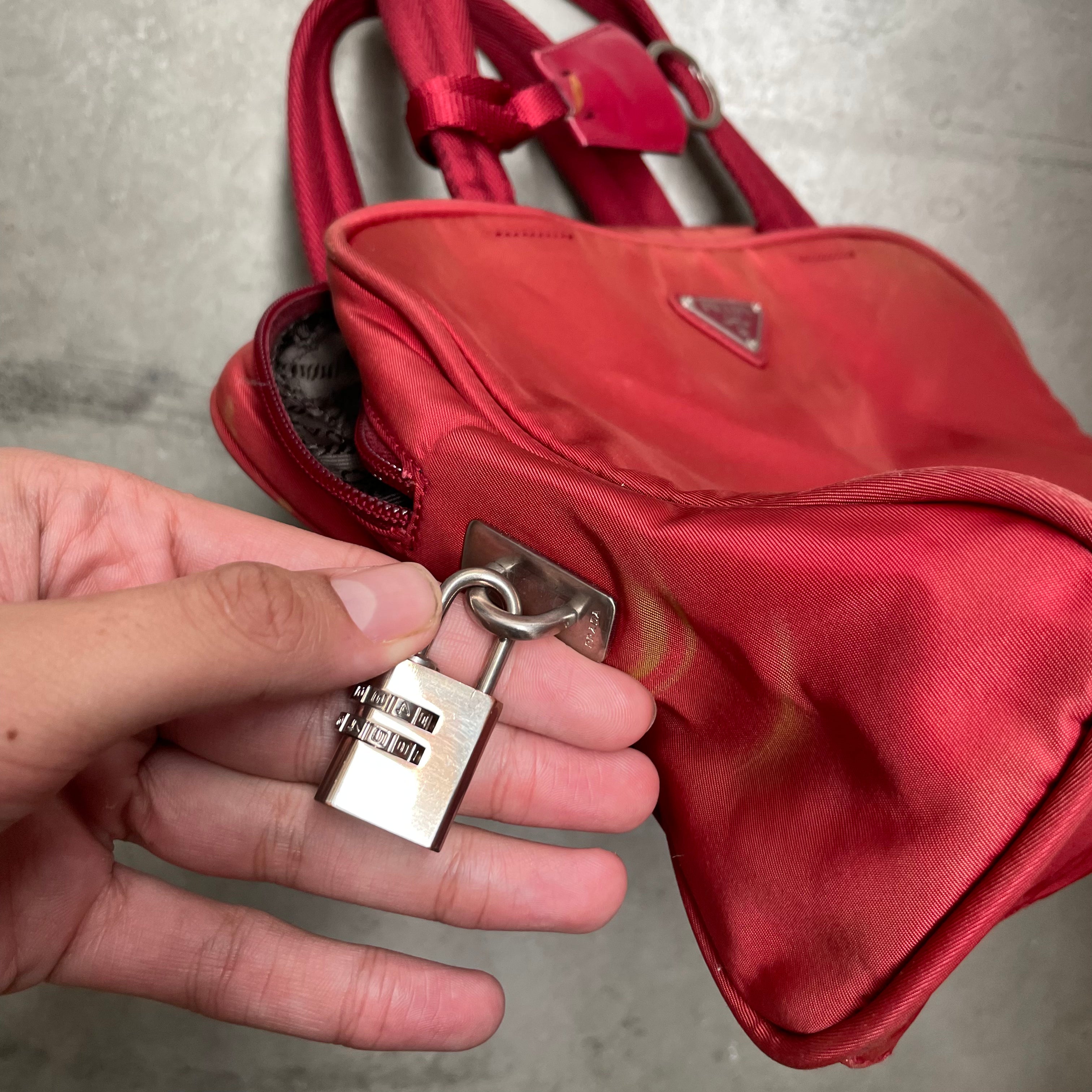 Prada Zip Around Hand Bag Nylon Red