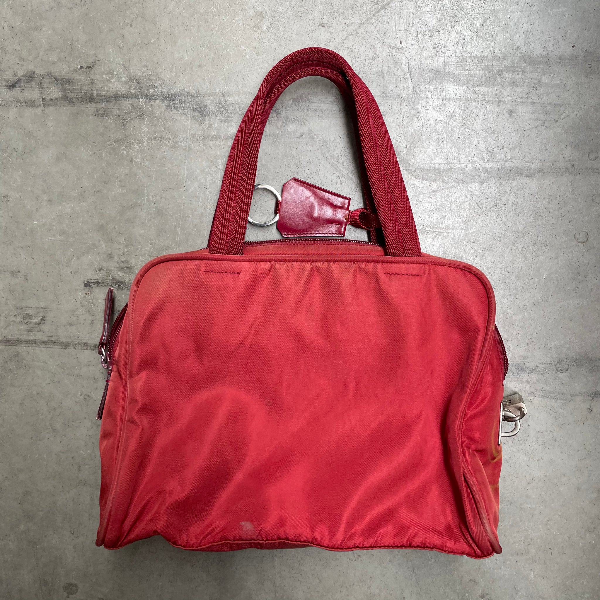 Prada Zip Around Hand Bag Nylon Red