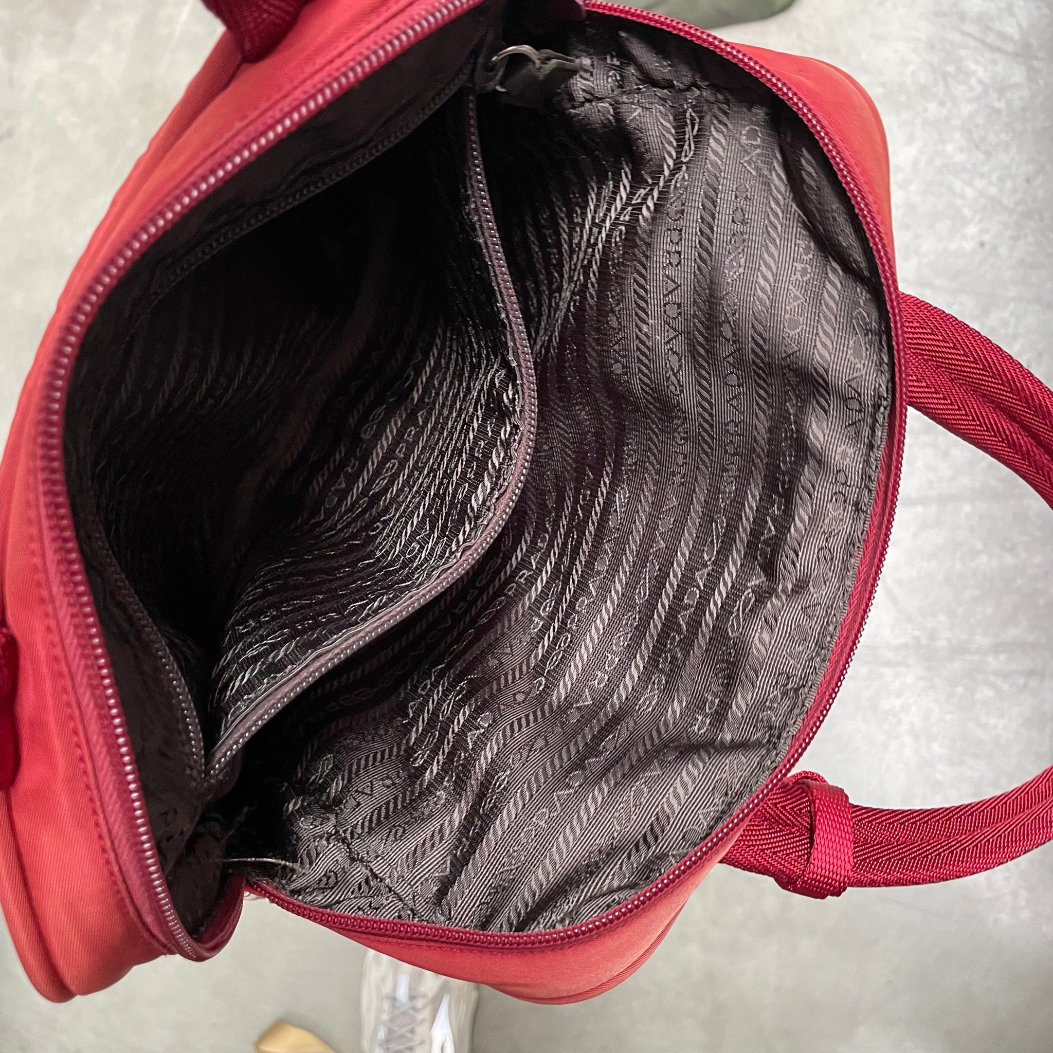 Prada Zip Around Hand Bag Nylon Red