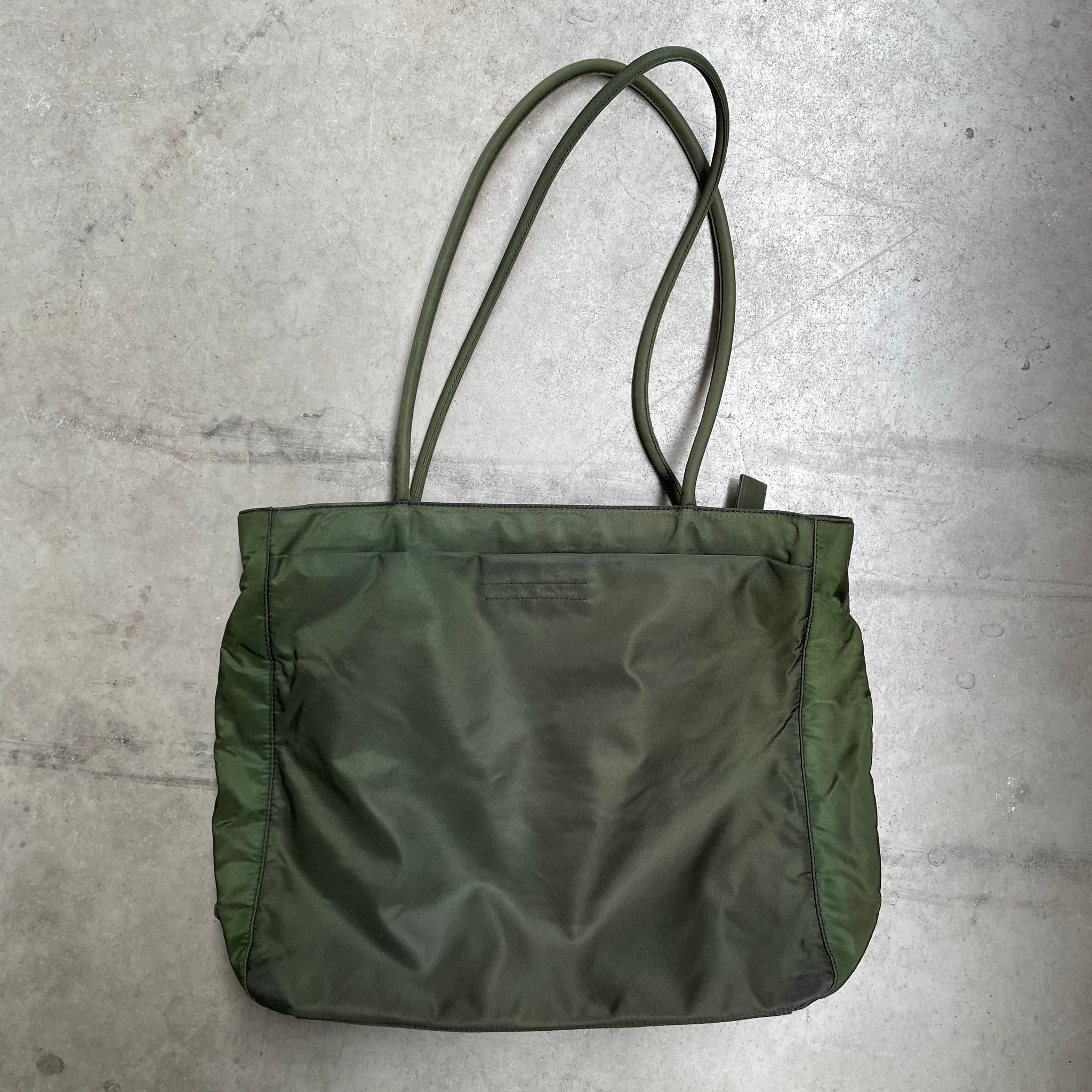 Prada Long Strap Side Logo Tote Bag Nylon Khaki