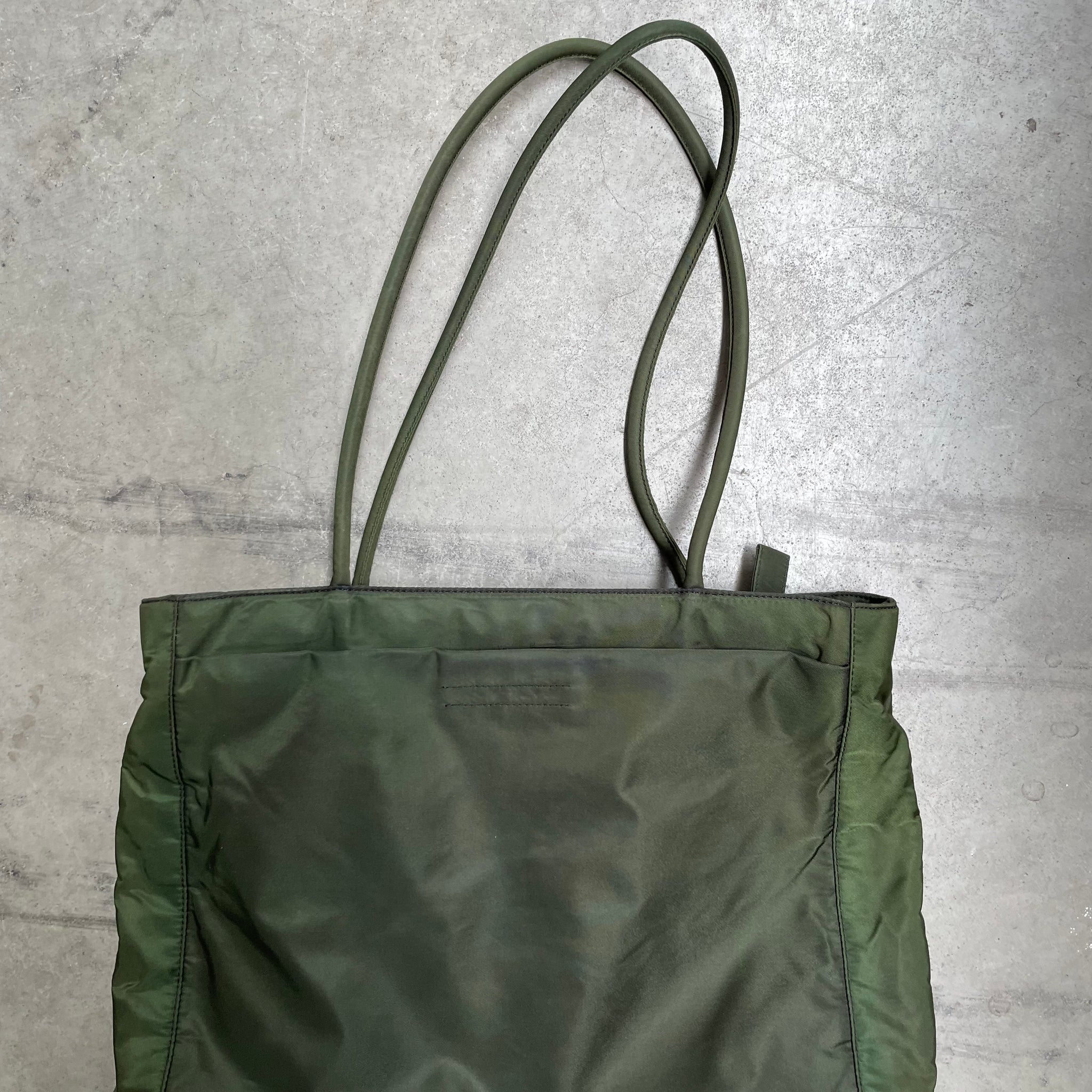 Prada Long Strap Side Logo Tote Bag Nylon Khaki