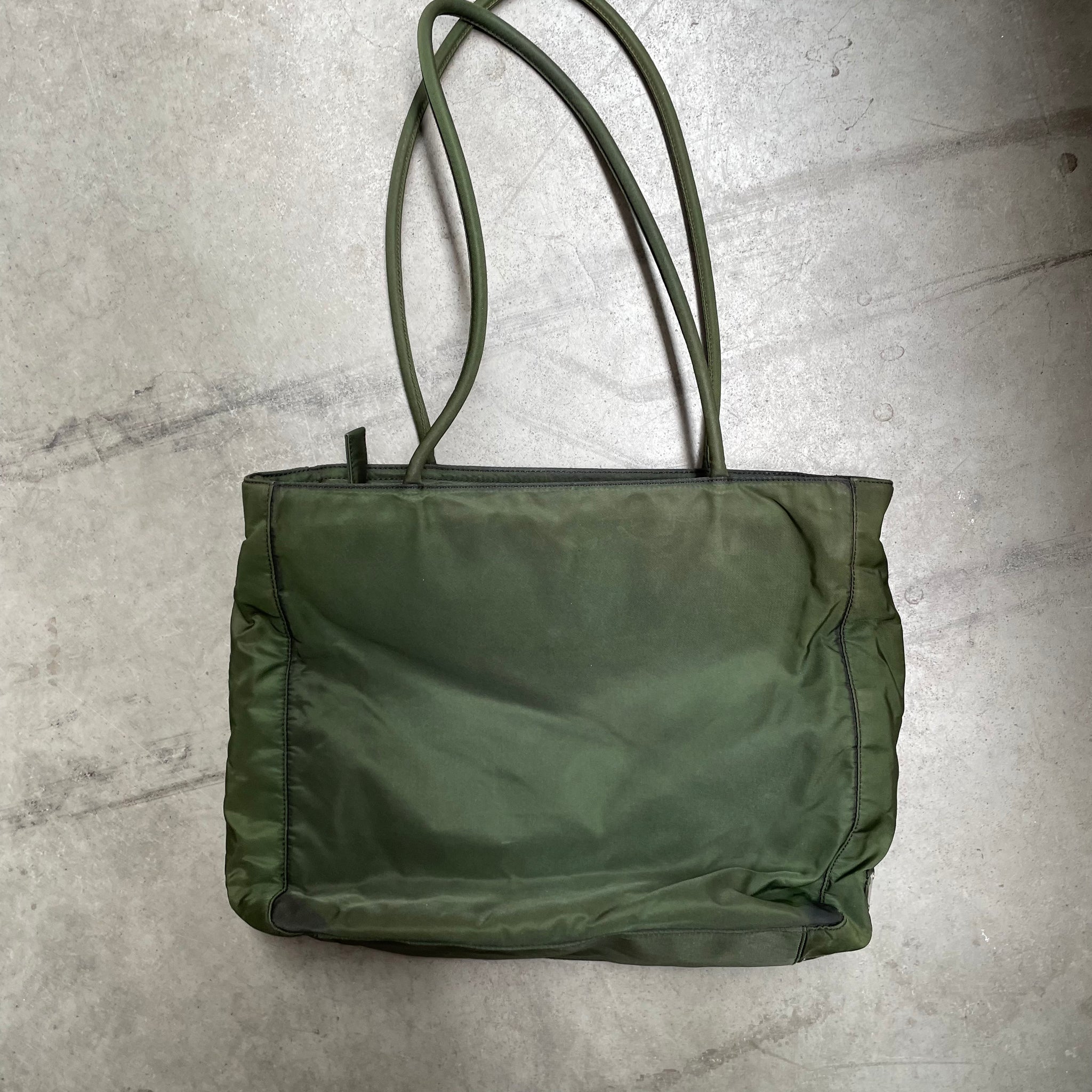 Prada Long Strap Side Logo Tote Bag Nylon Khaki