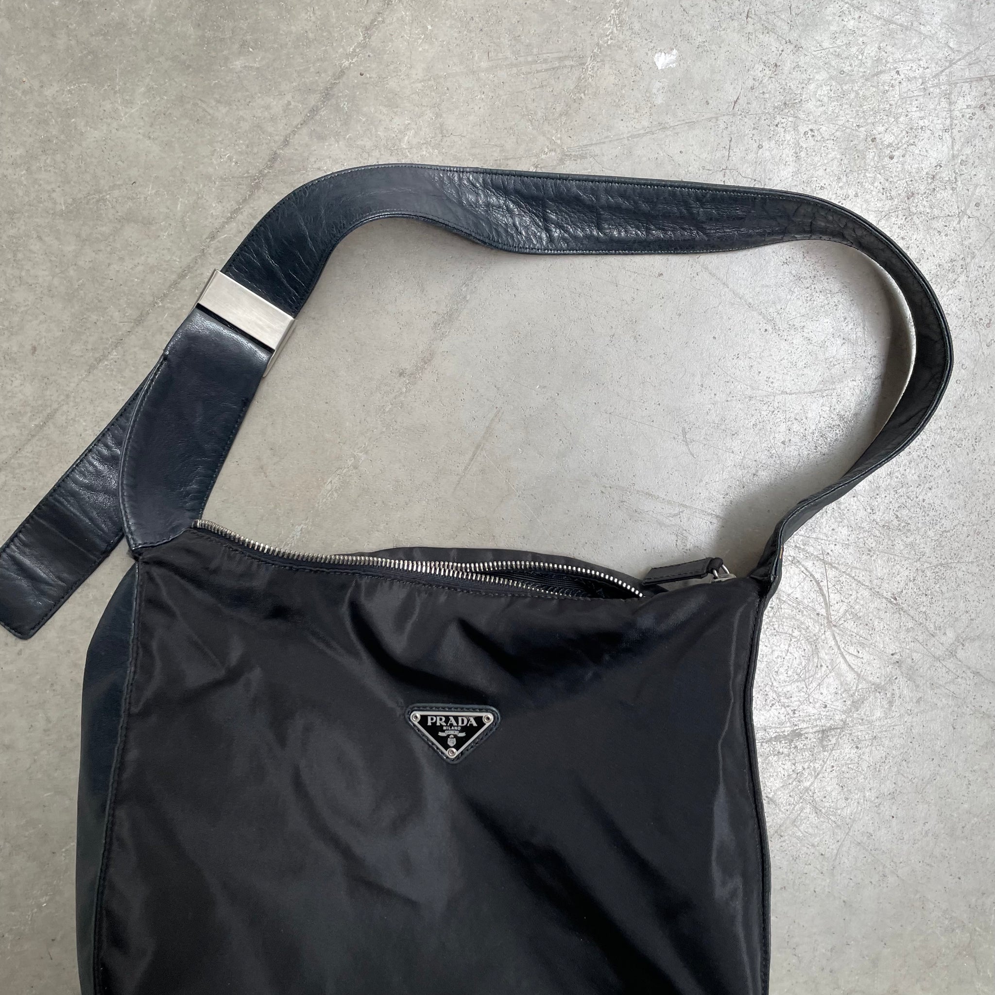 Prada Leather Strap  Bag Nylon Black