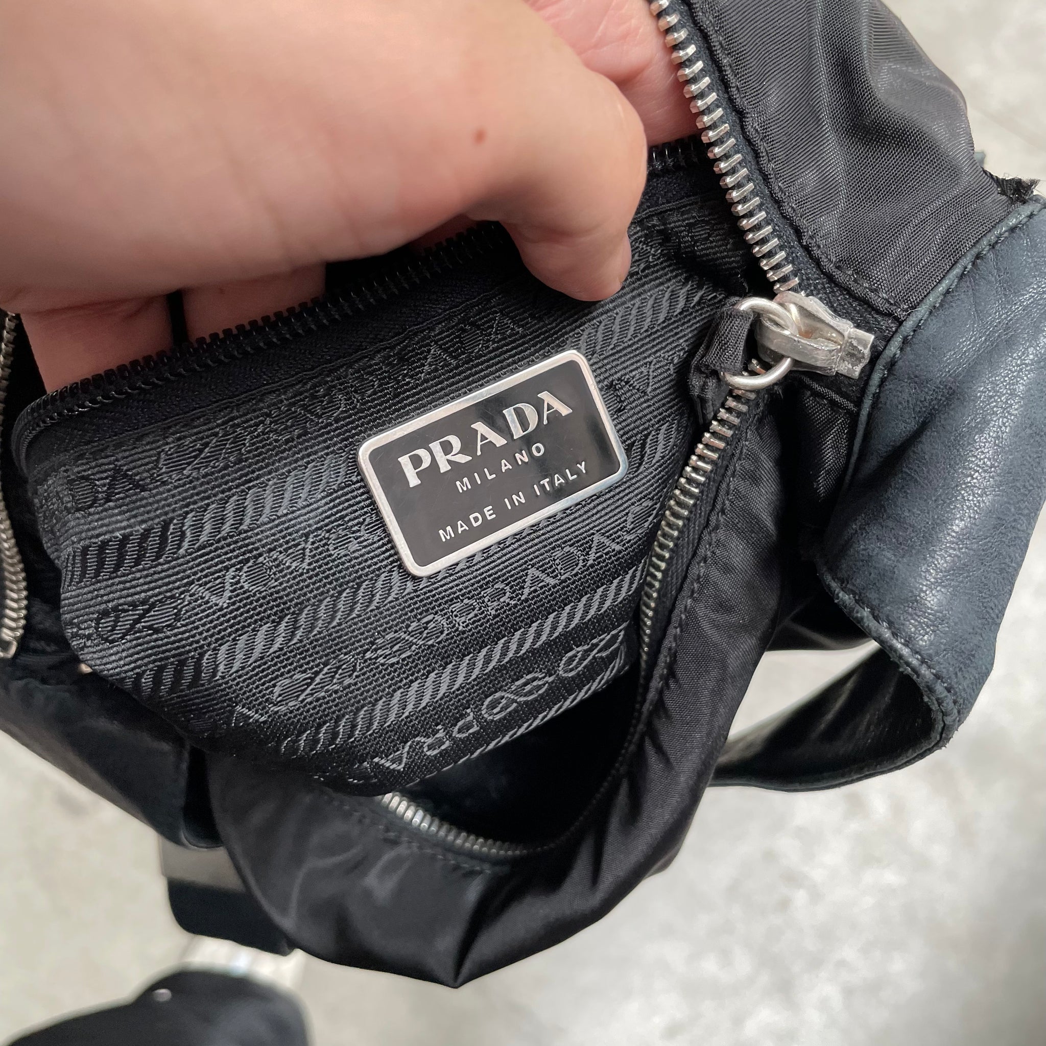 Prada Leather Strap  Bag Nylon Black