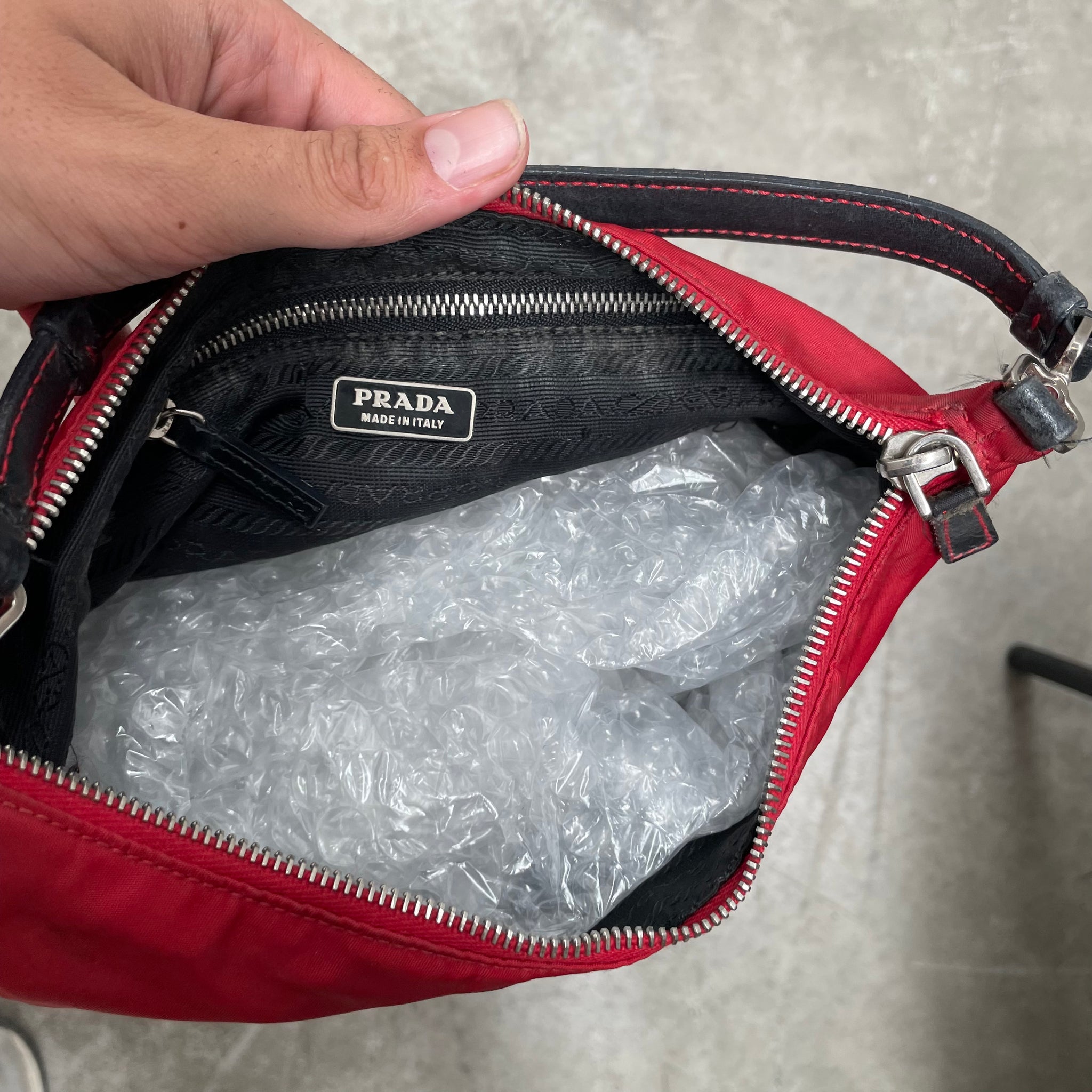 Prada Red Shoulder Bag with Black Strap