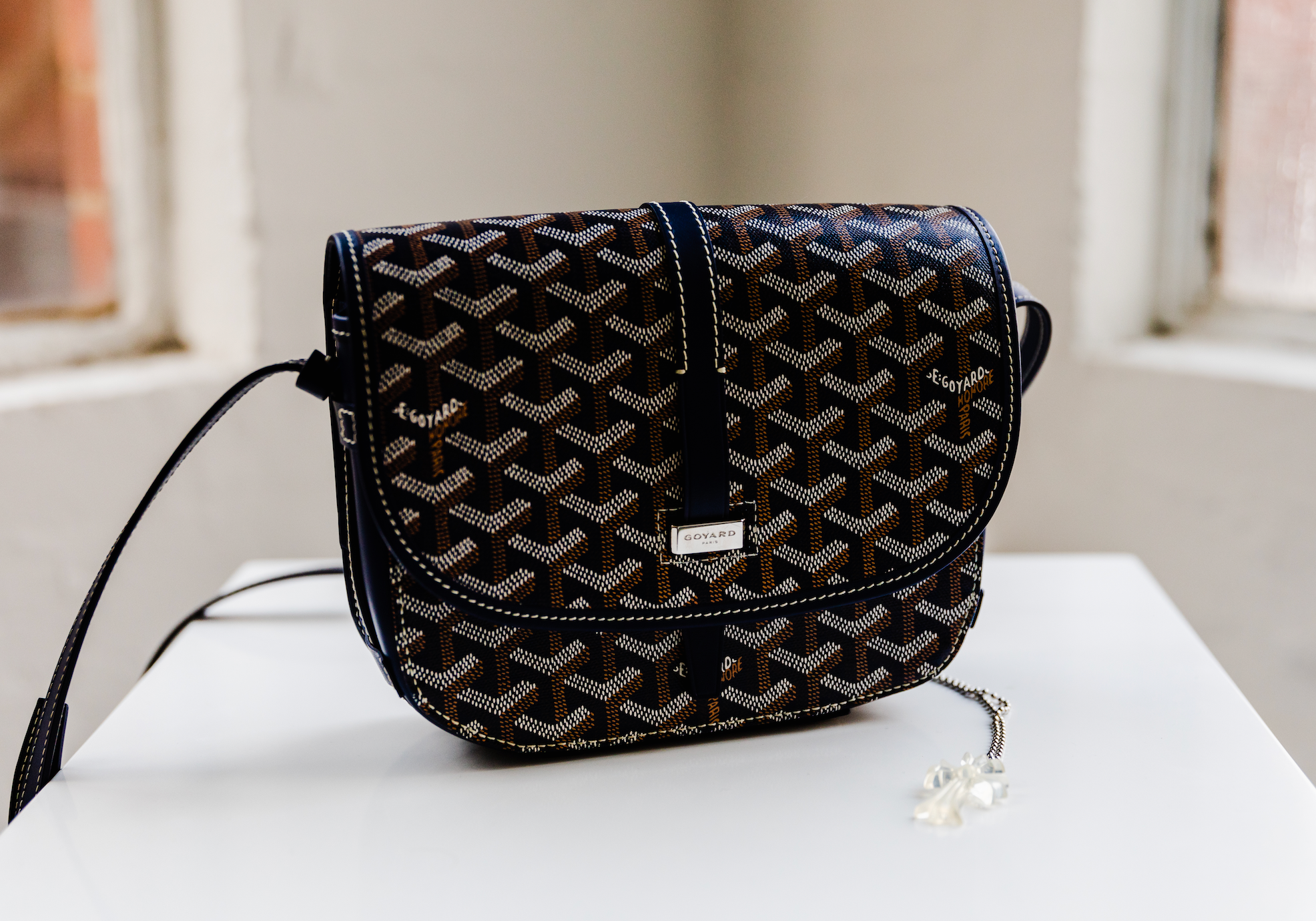 Goyard Navy Blue Chevron Print Coated Canvas Belvedere II PM Crossbody –  Curated by Charbel