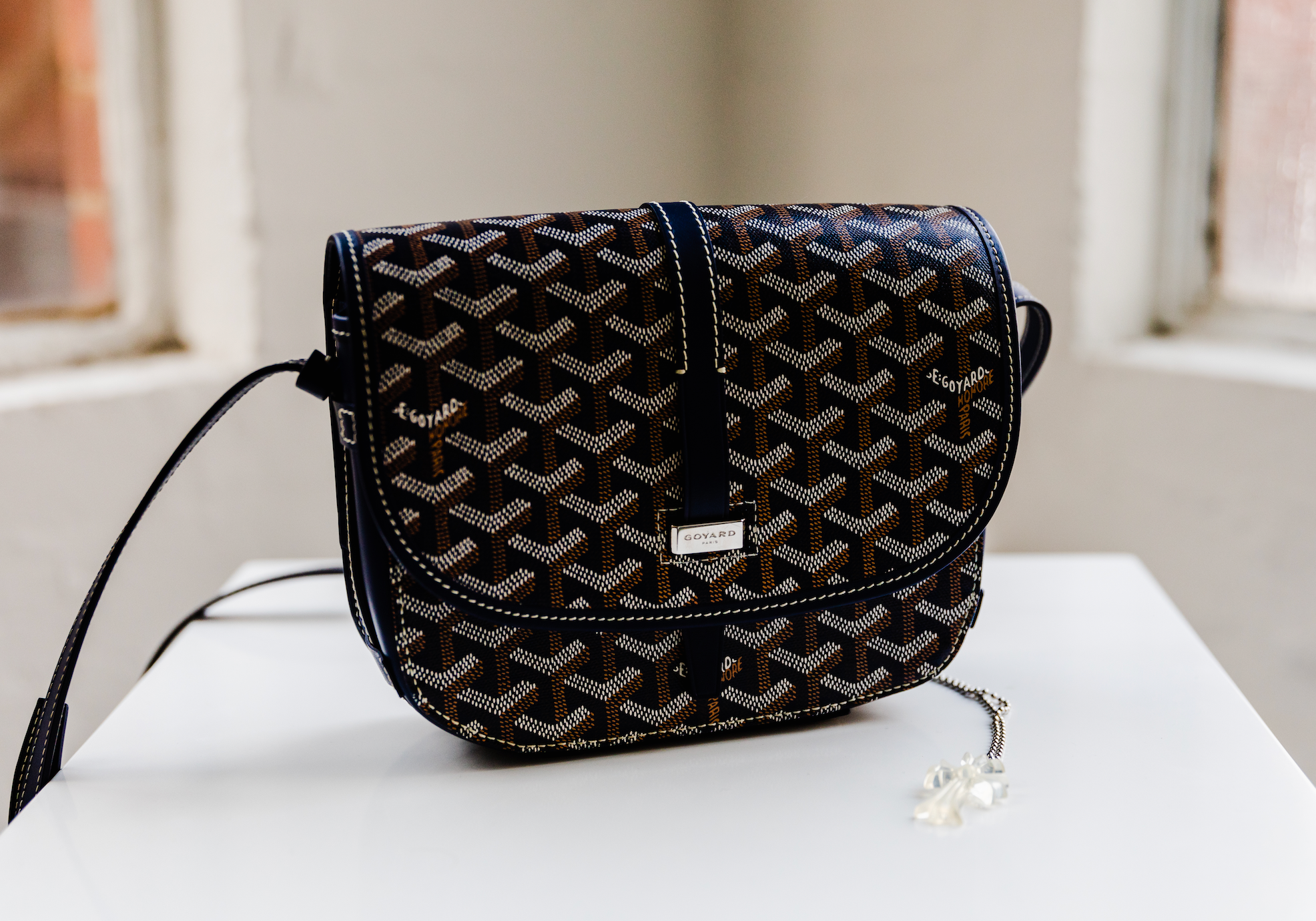 Goyard Navy Blue Chevron Print Coated Canvas Belvedere II PM Crossbody Bag