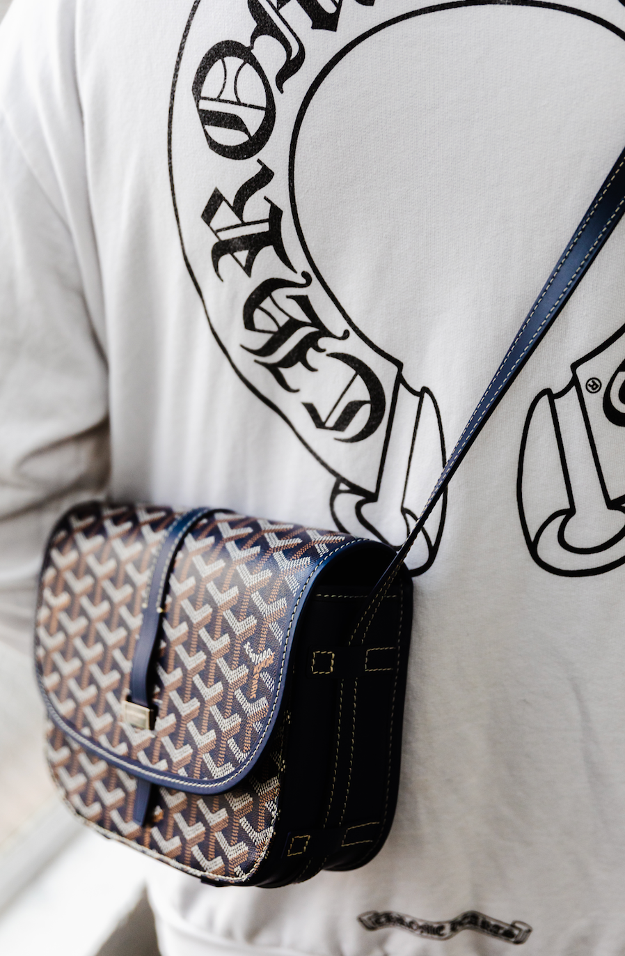 Goyard Navy Blue Chevron Print Coated Canvas Belvedere II PM Crossbody Bag