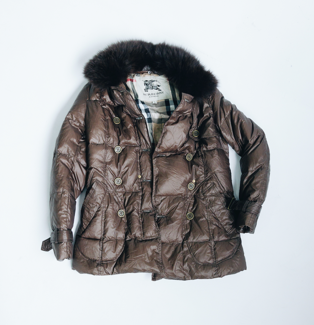 Burberry London Brown Women's Fur Puffer Jacket Size 40