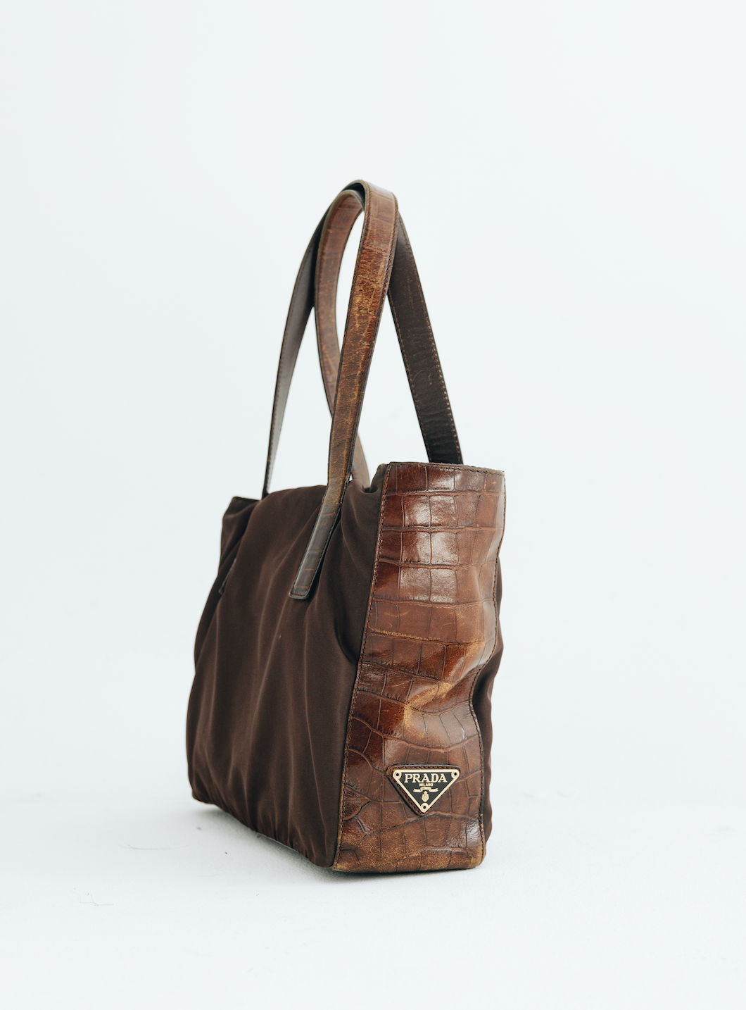 Prada Brown Logo Hand Bag