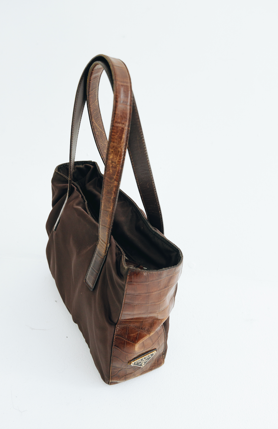 Prada Brown Logo Hand Bag