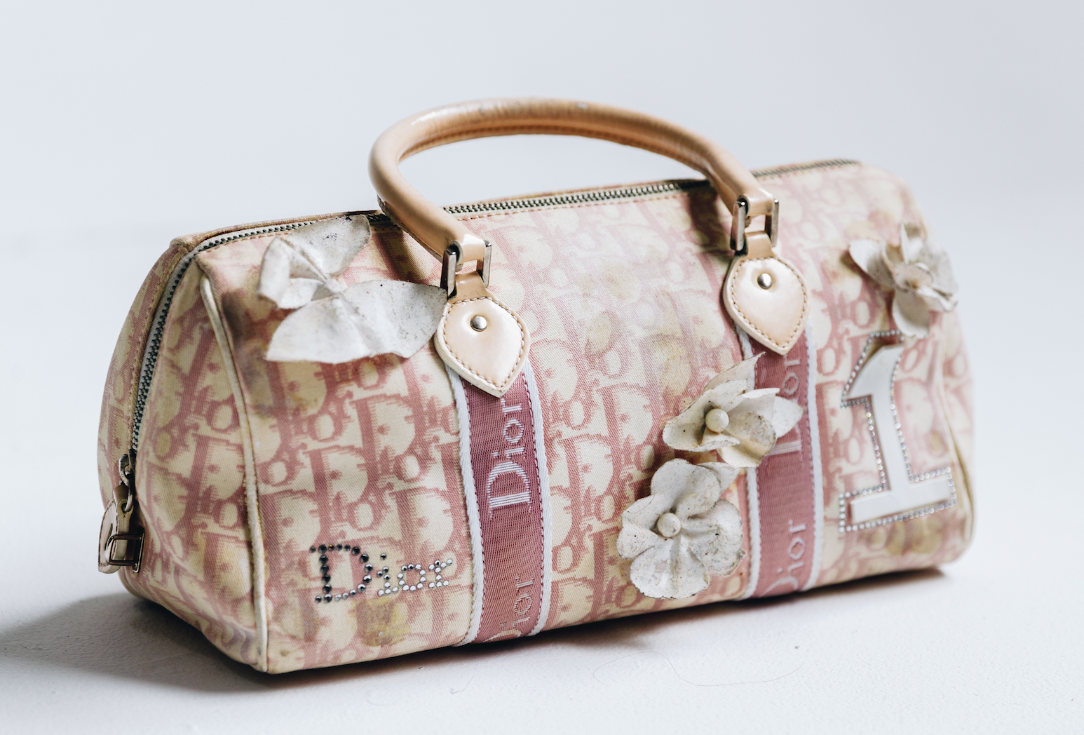 Vintage Dior Pink Logo Hand Bag with Flowers
