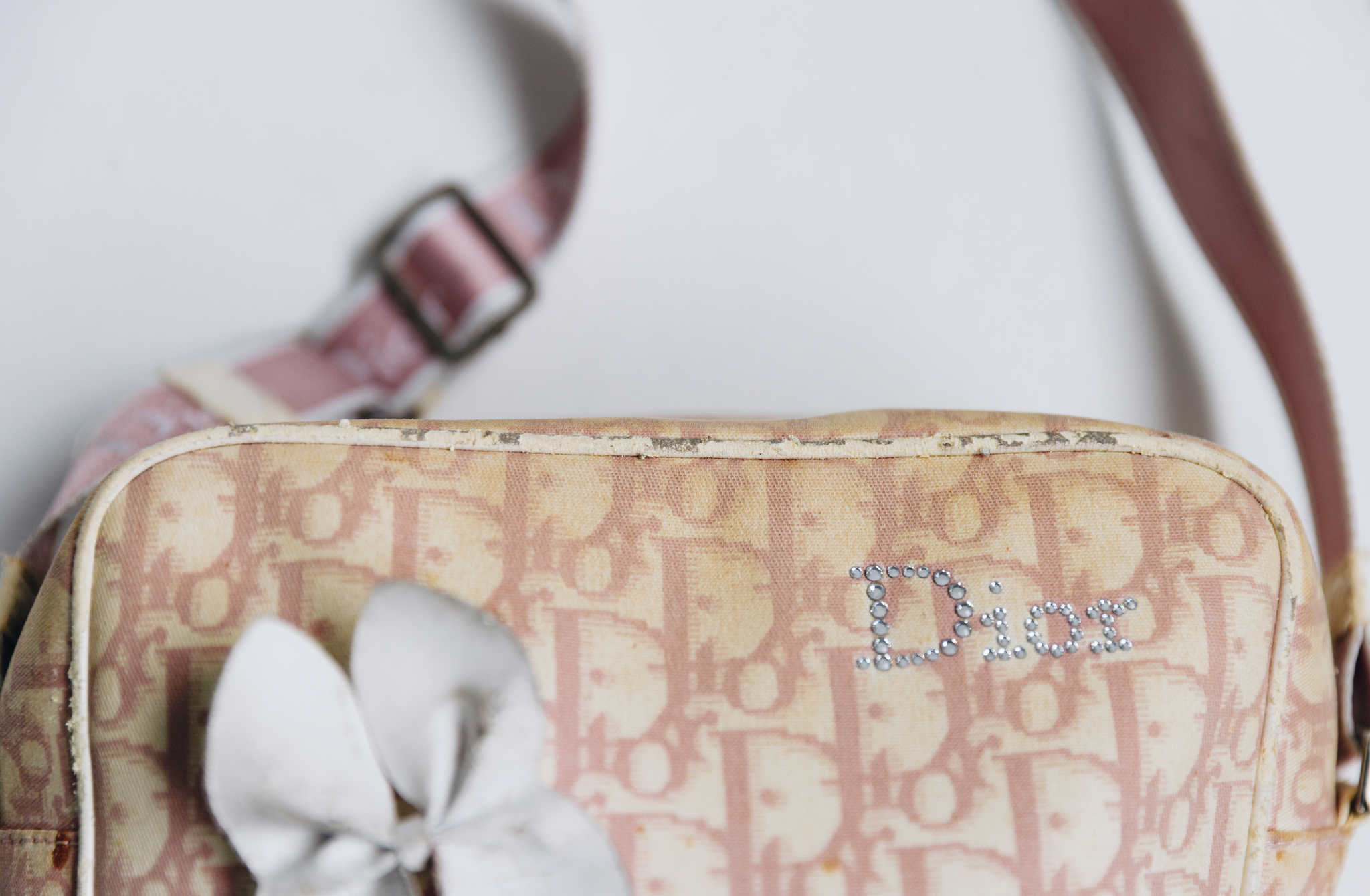 Vintage Dior Trotter Canvas Pink Flower Shoulder Bag