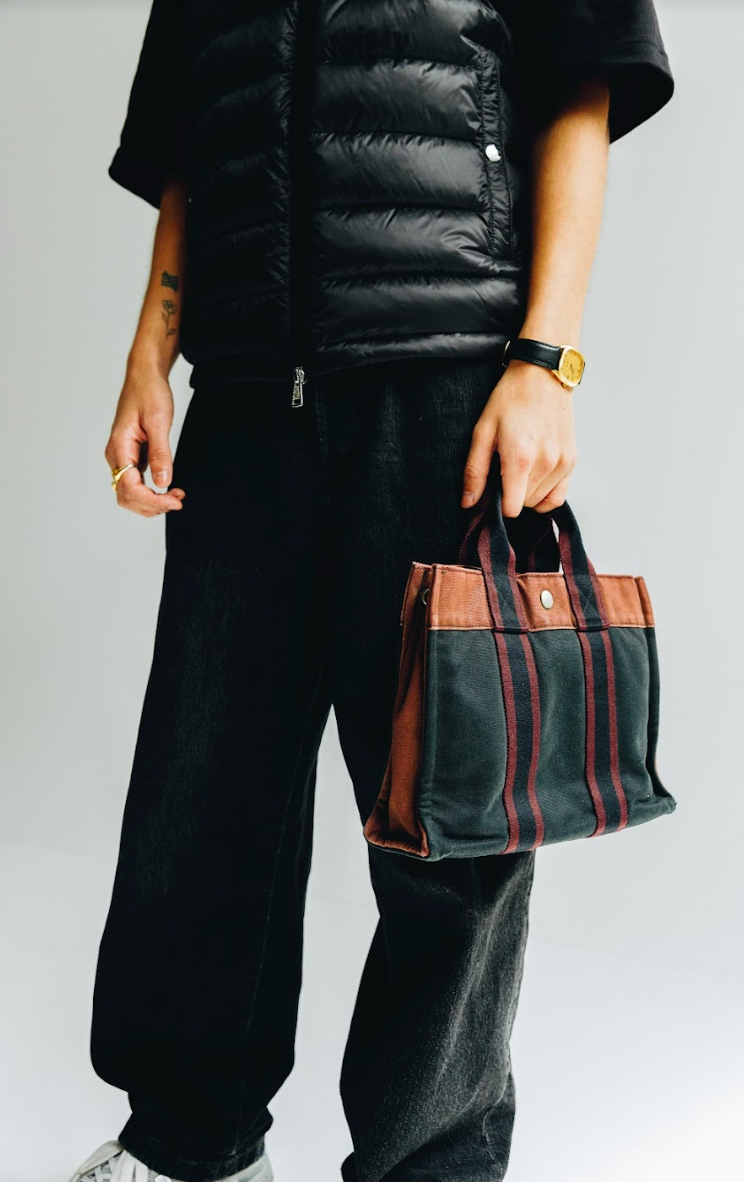 Hermes Fourre Tout Vintage Tote Bag Orange/Black