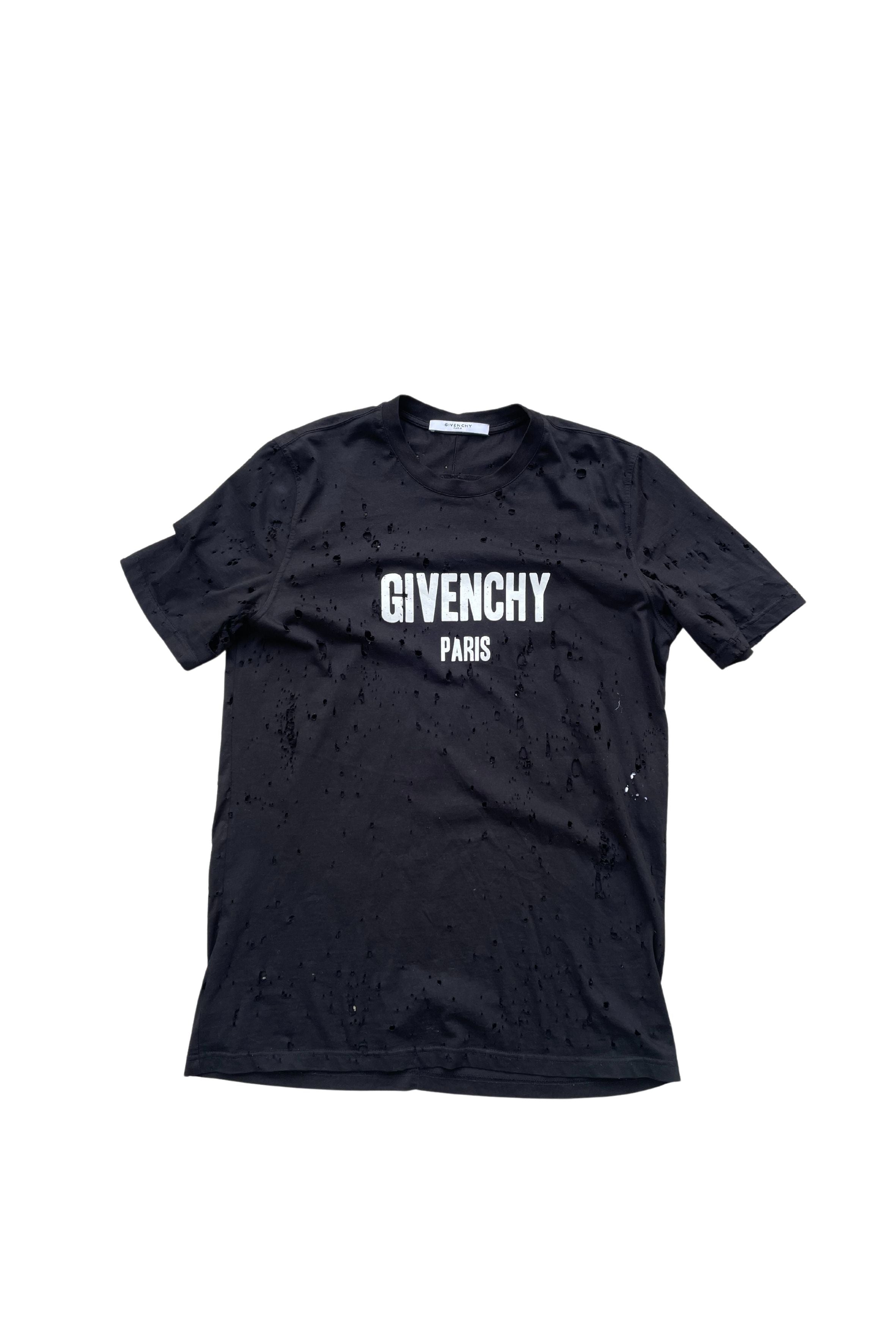 Givenchy Logo-Print Distressed Cotton T-Shirt in Black Size S