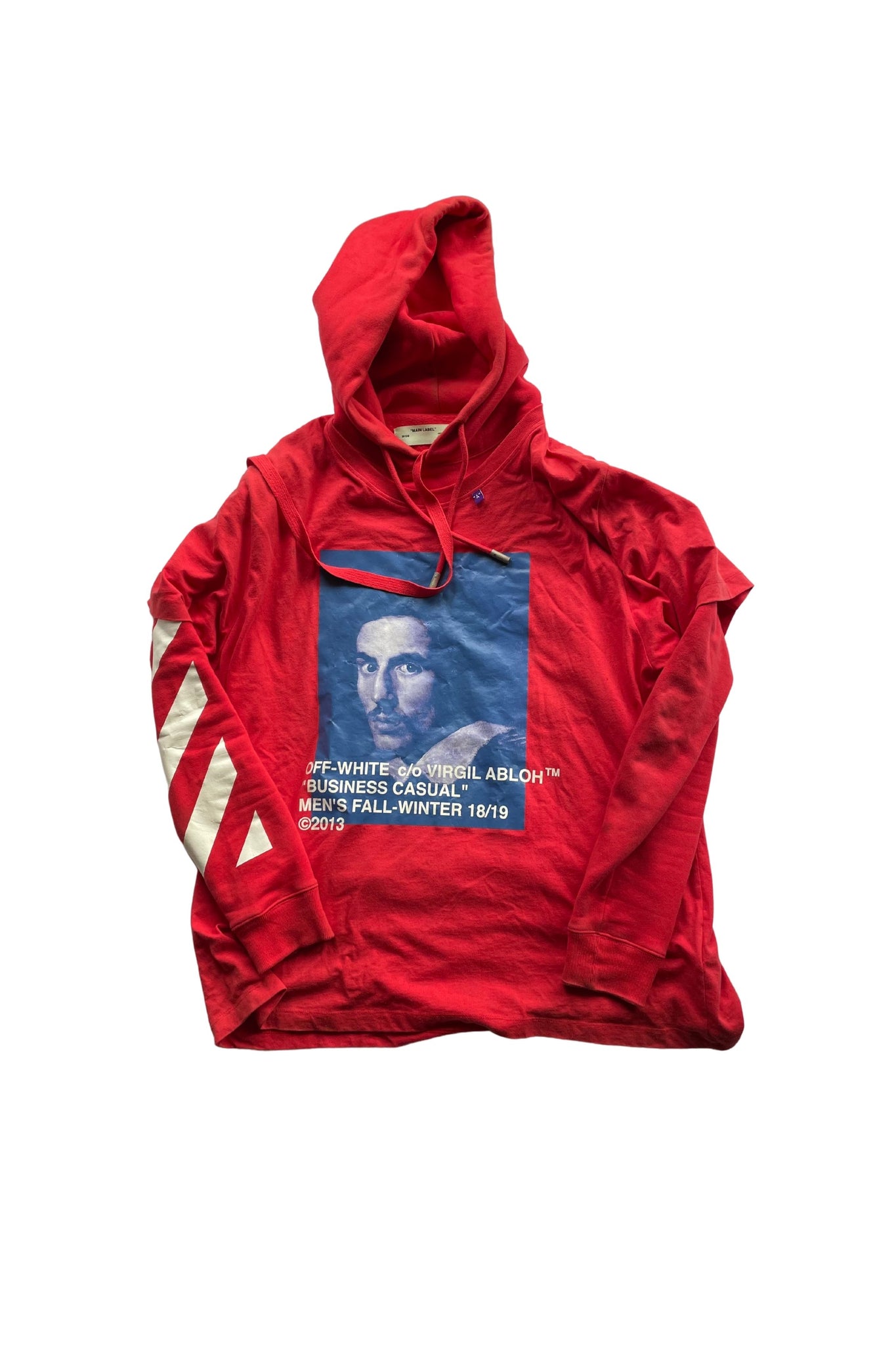 Off-White Layered Printed Cotton-Jersey Hoodie Size M