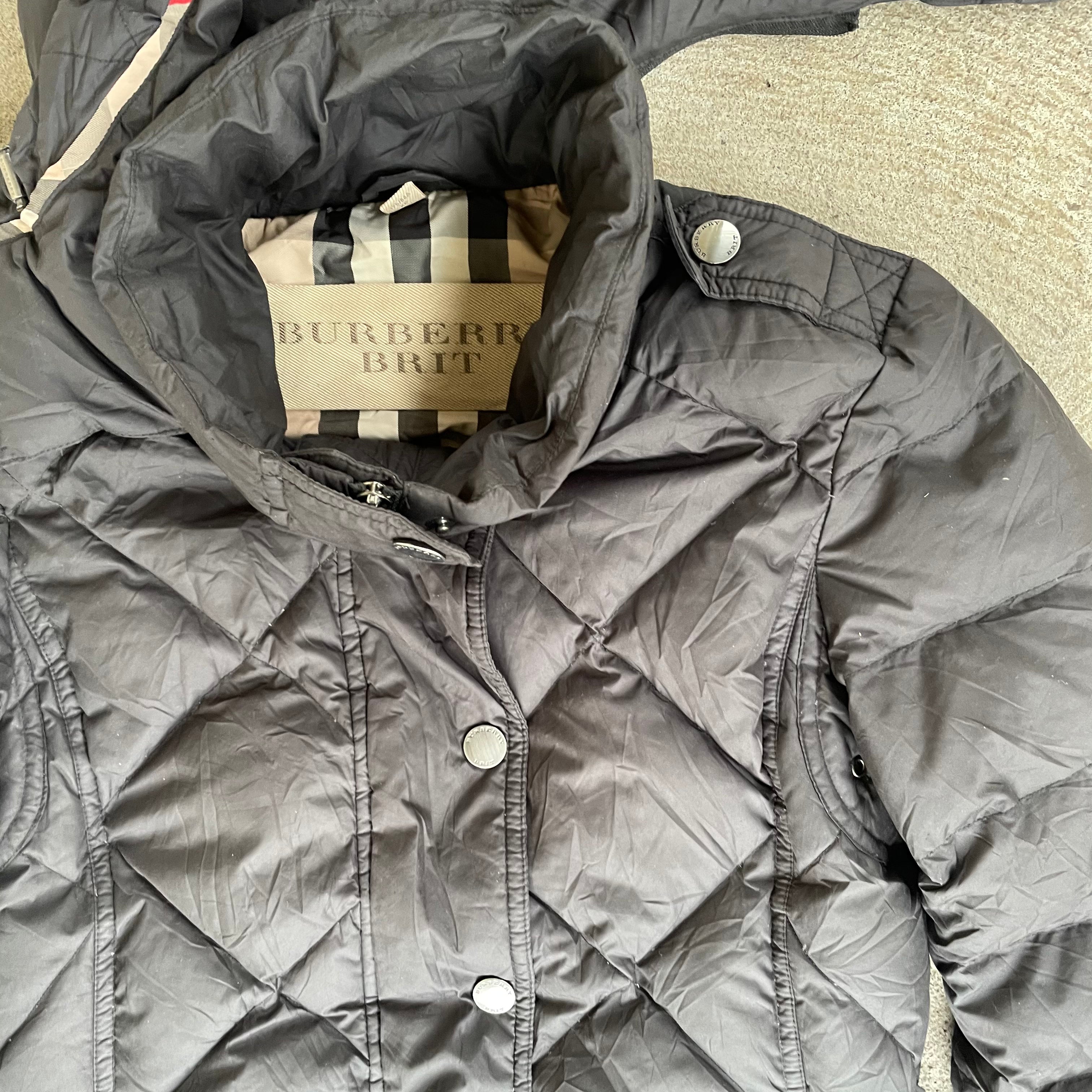 Burberry Brit Checked Long Puffer Jacket Size XS