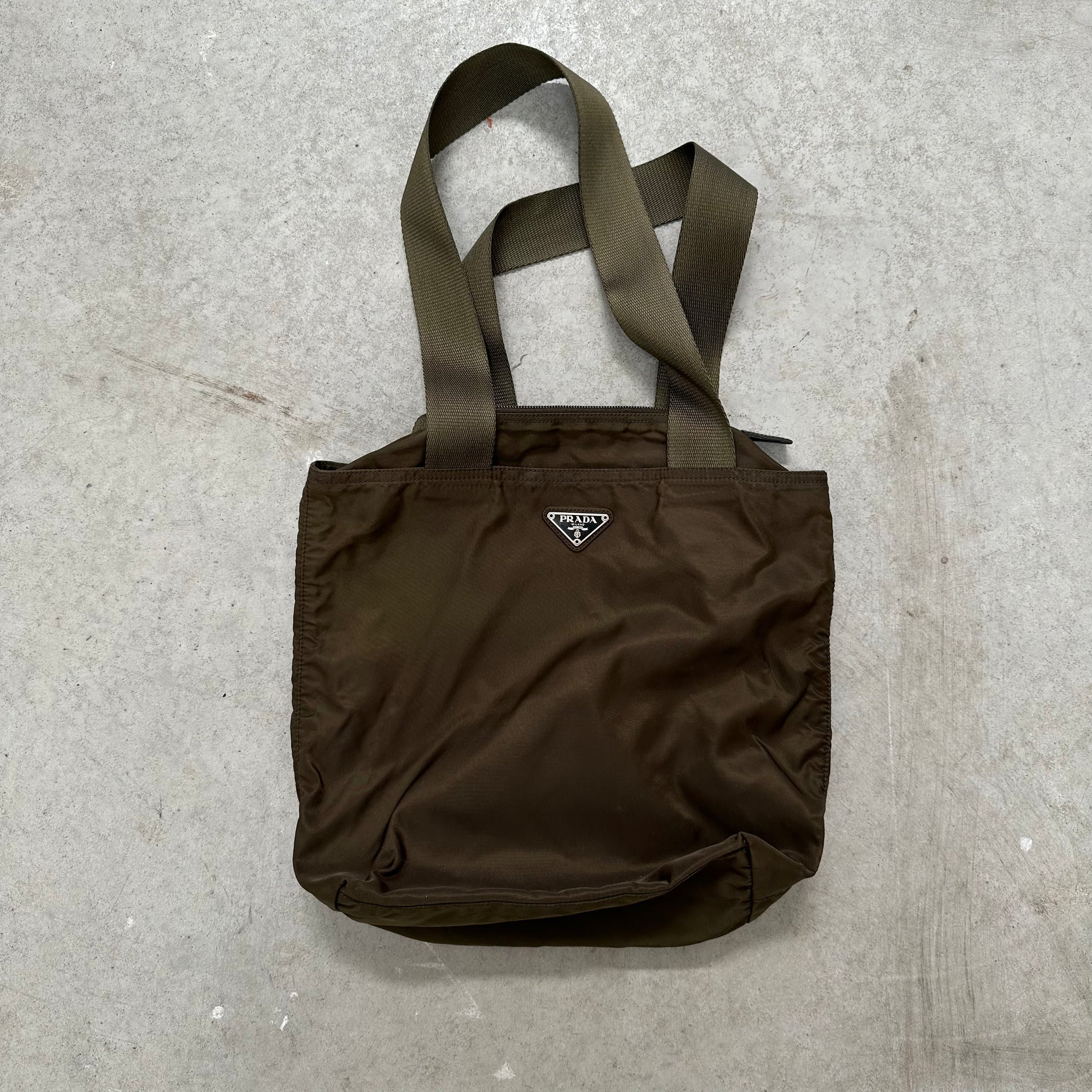 Prada Thick Strap Small Tote Bag Nylon Khaki