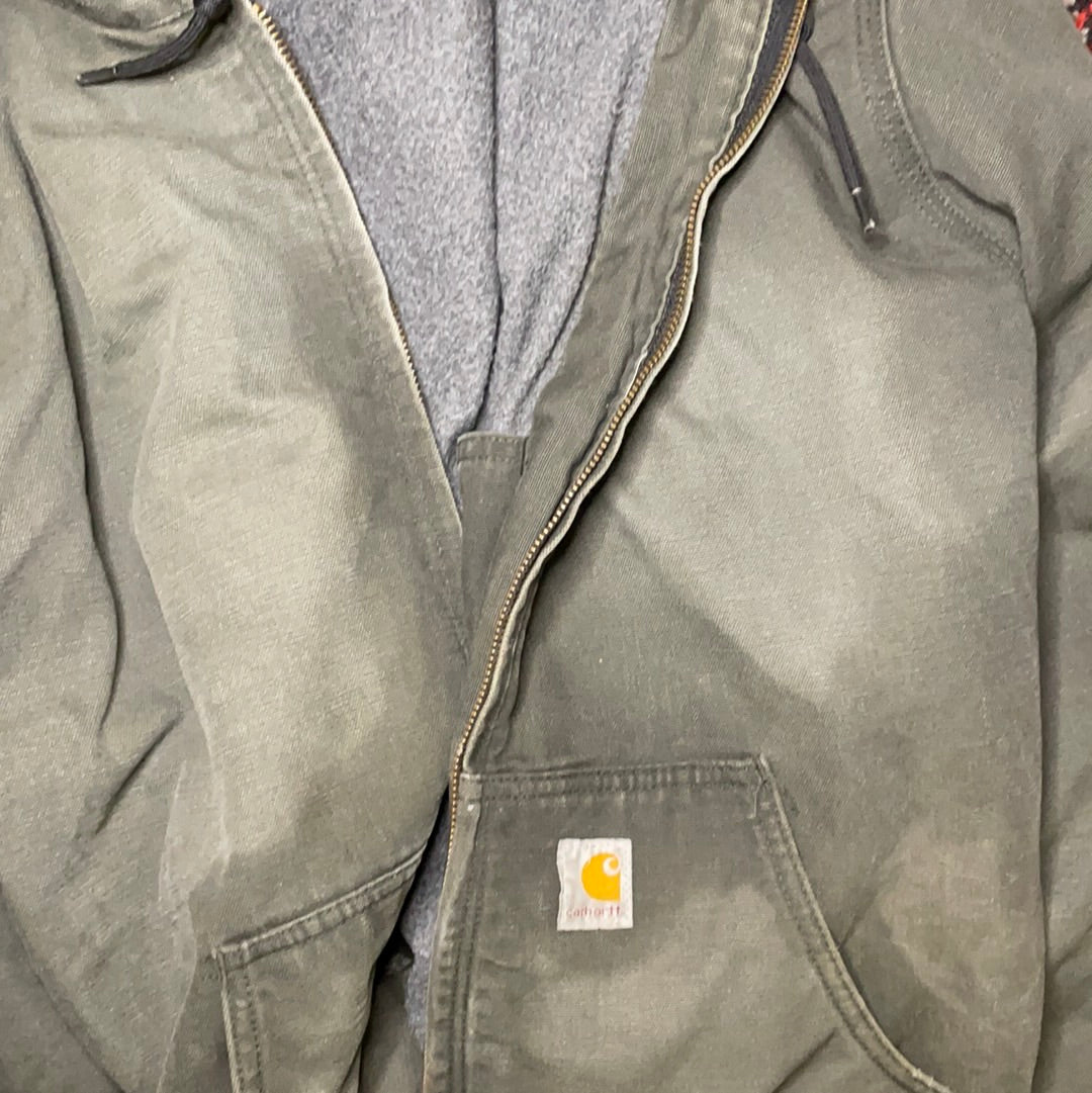 Vintage Carhartt Quilted Deep Green Thick Hooded Jacket (Fits L-XL)