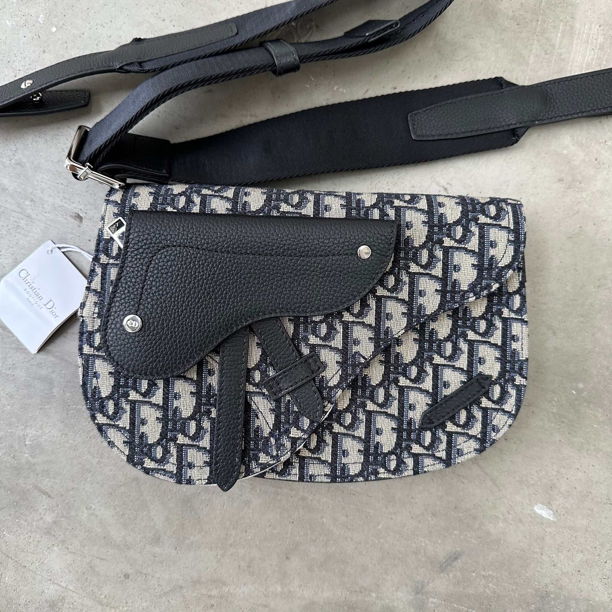 Dior Beige and Black Saddle Pouch Oblique