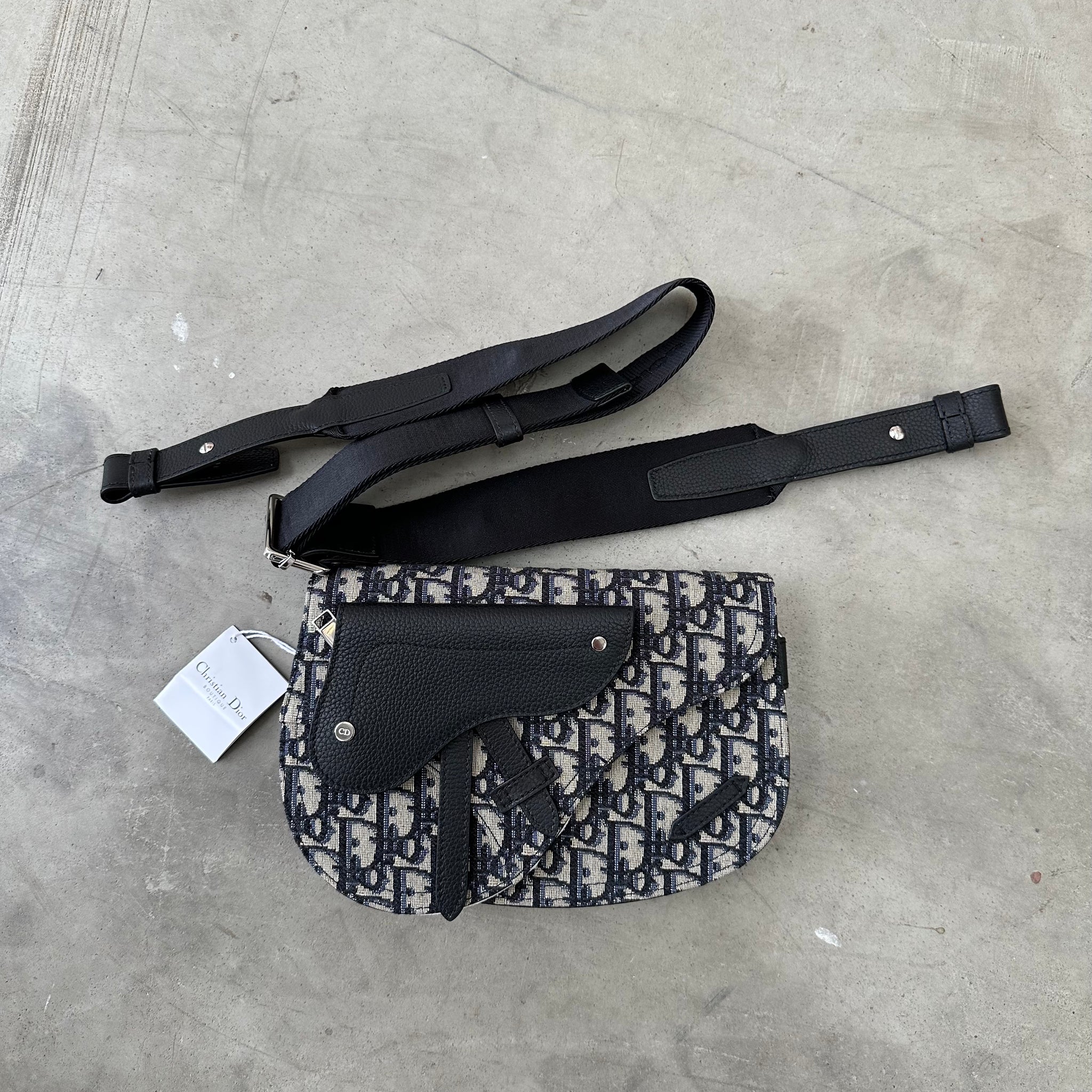 Dior Beige and Black Saddle Pouch Oblique