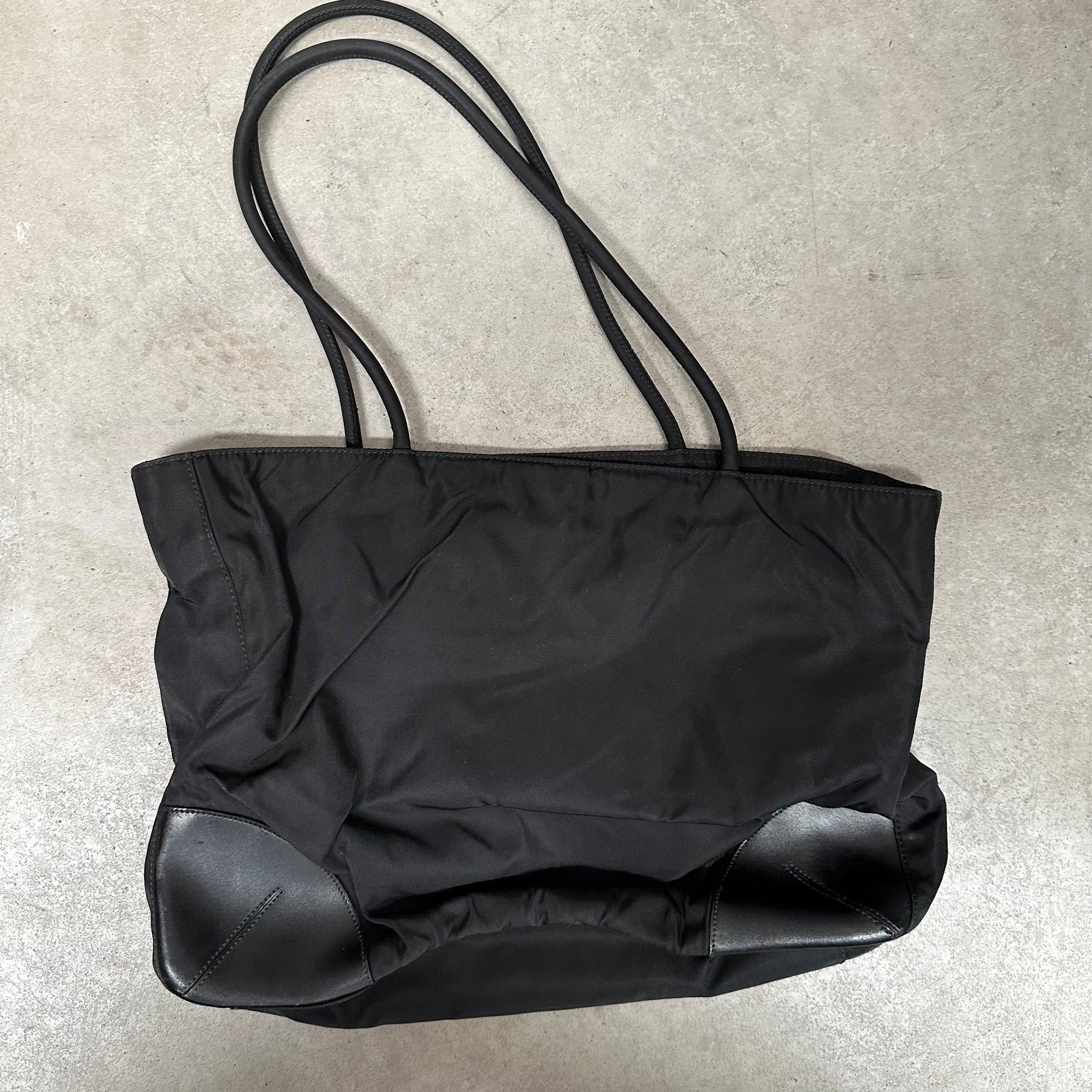 Prada Long Strap Leather Corner Tote Bag Nylon Black