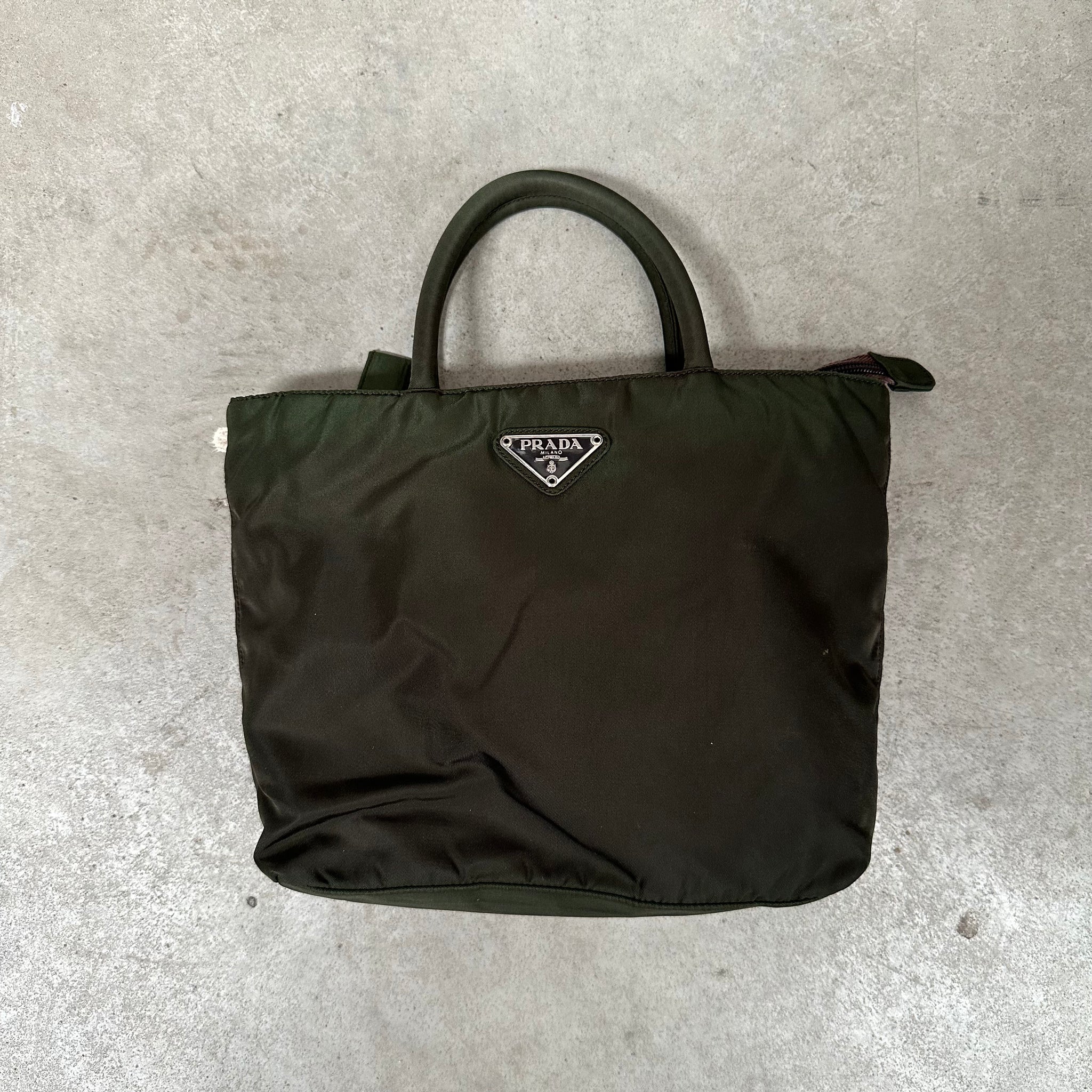 Prada Short Handle Tote Bag Nylon Khaki Green
