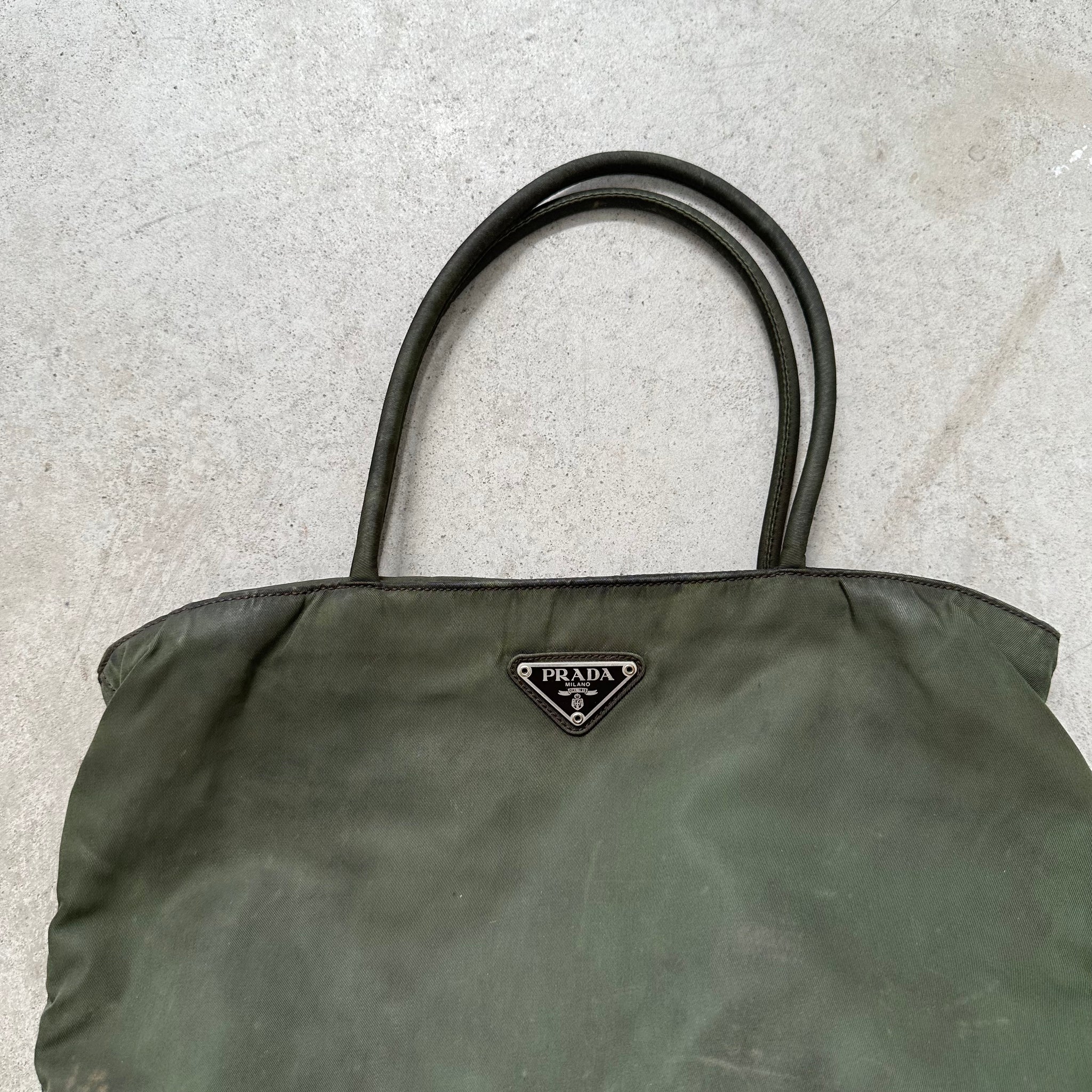 Prada Short Handle Tote Bag Nylon Khaki