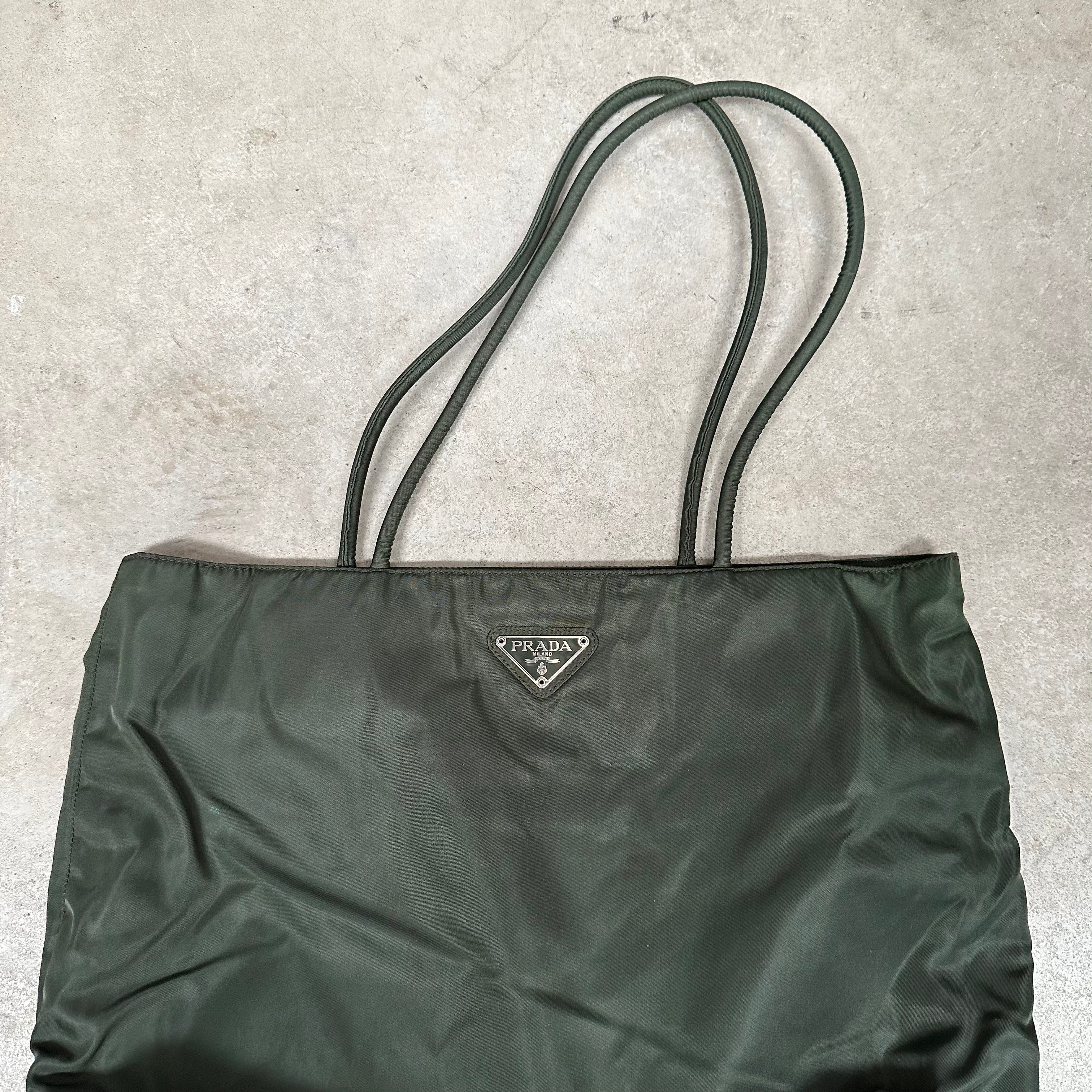 Prada Long Strap Large Tote Bag Nylon Green