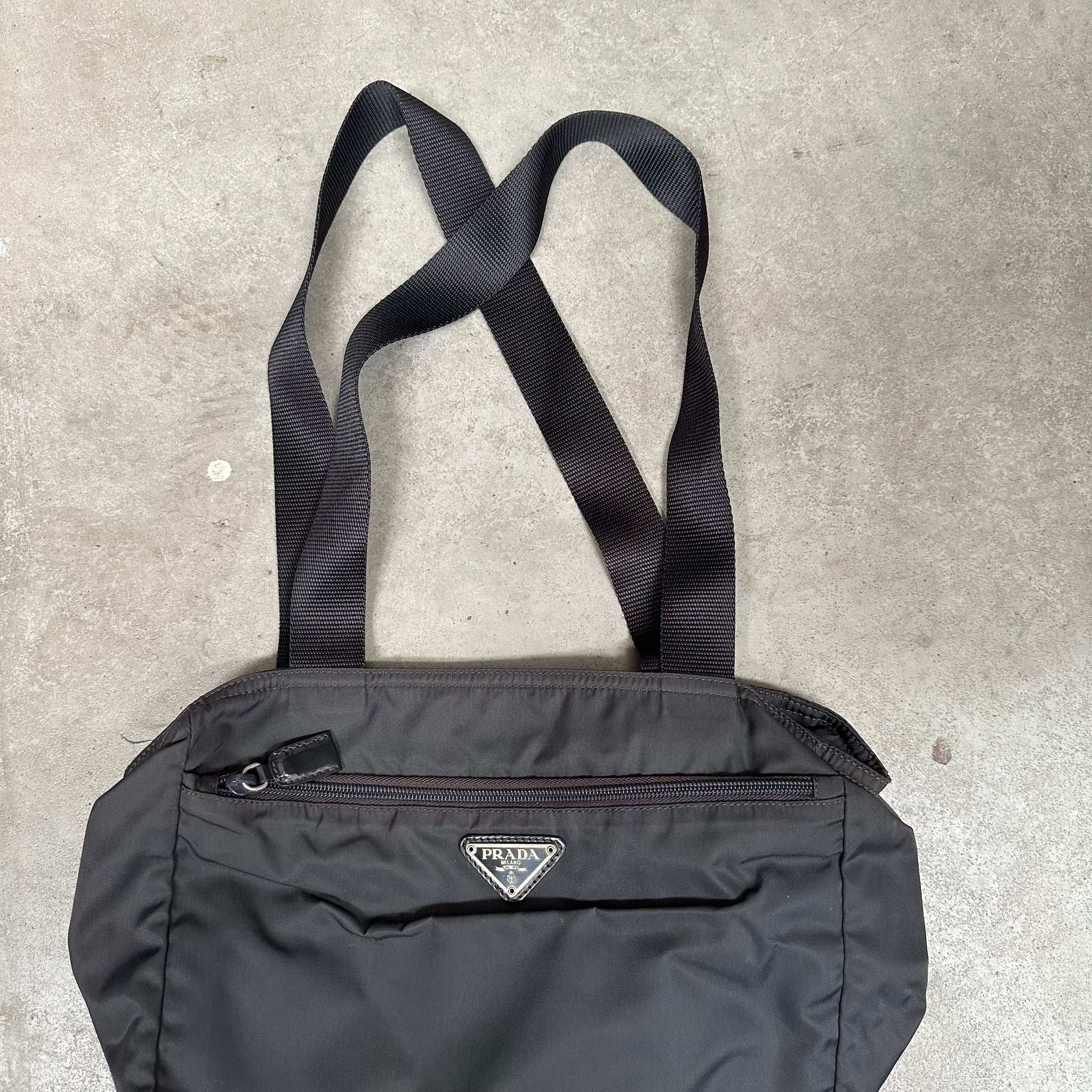 Prada Thick Strap Tote Bag Nylon Grey