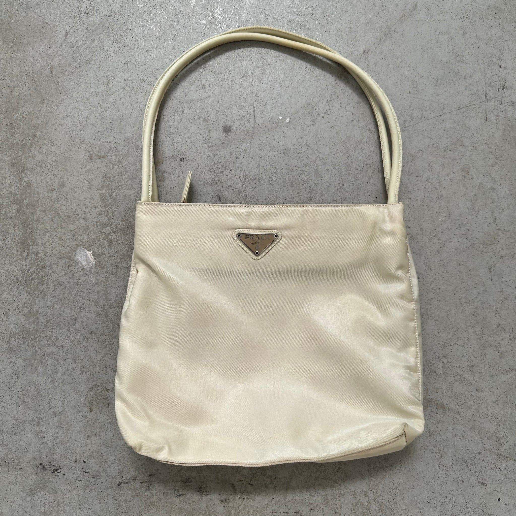 Prada Double Strap Mini Tote Bag Nylon Beige