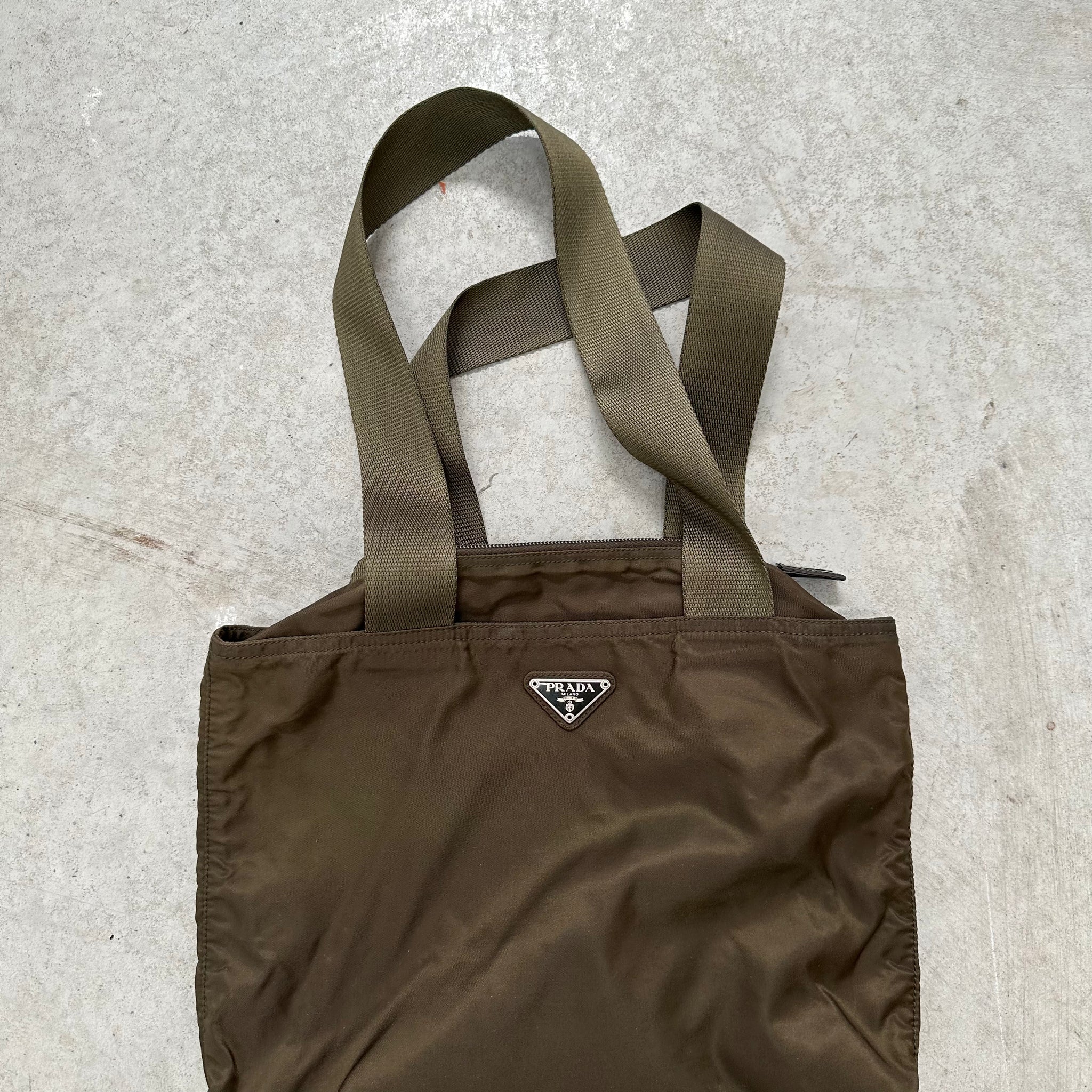 Prada Thick Strap Small Tote Bag Nylon Khaki