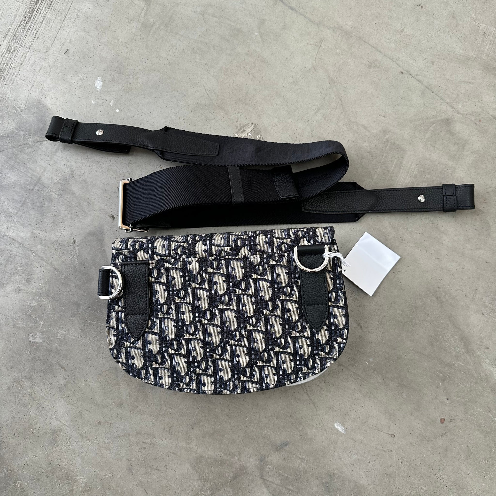 Dior Beige and Black Saddle Pouch Oblique