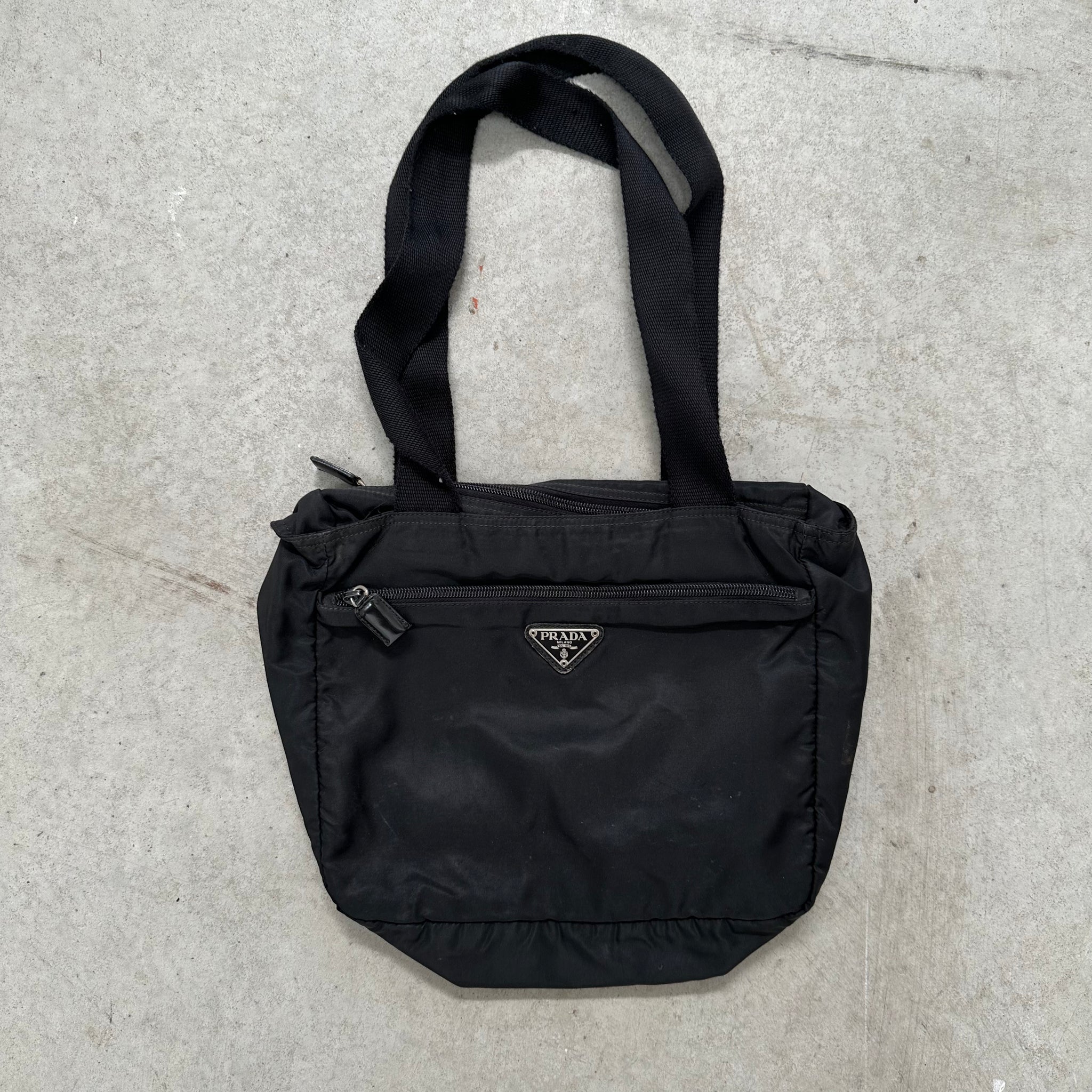 Prada Thick Strap Small Tote Bag Nylon Black