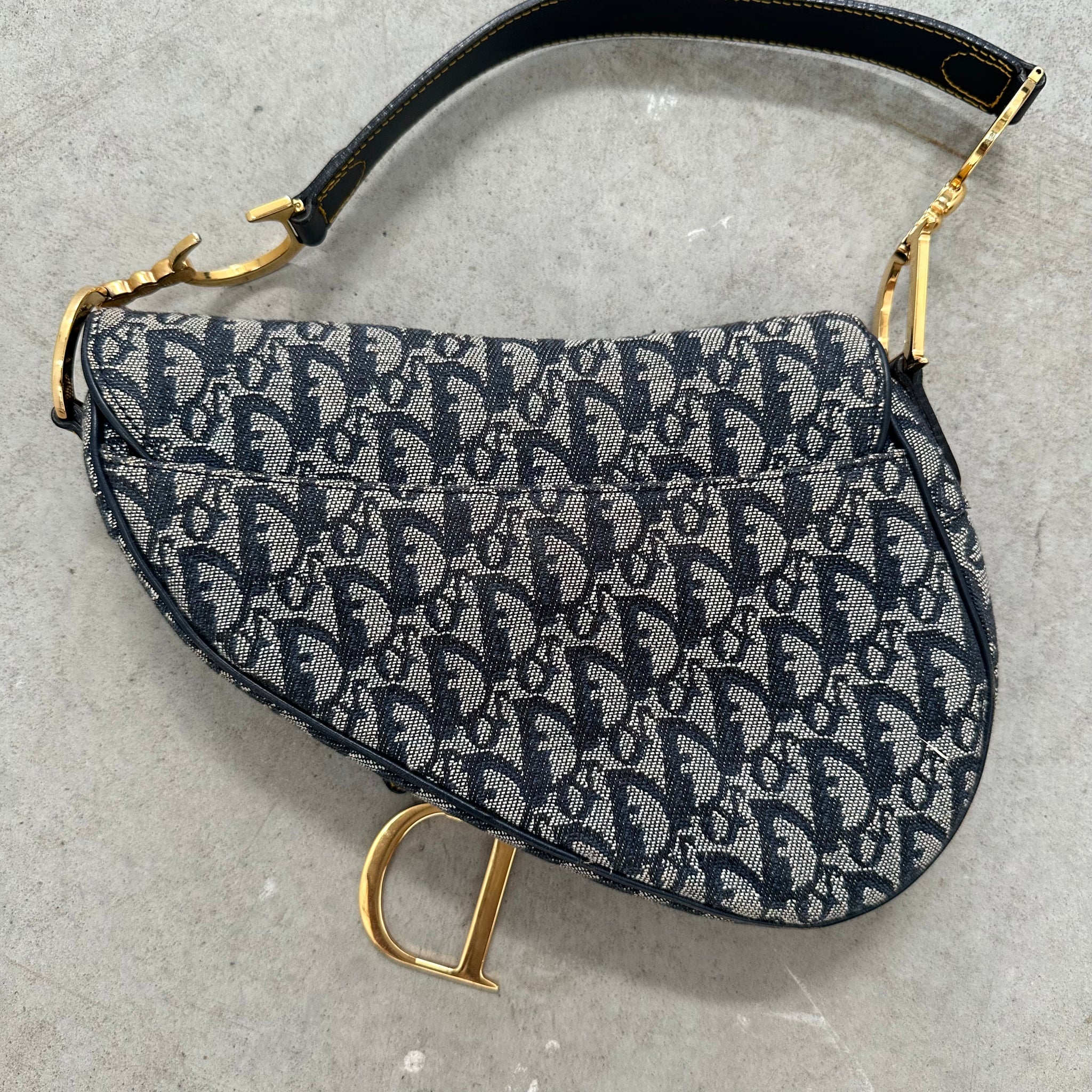 Dior Trotter Saddle Shoulder Bag Canvas Leather Navy