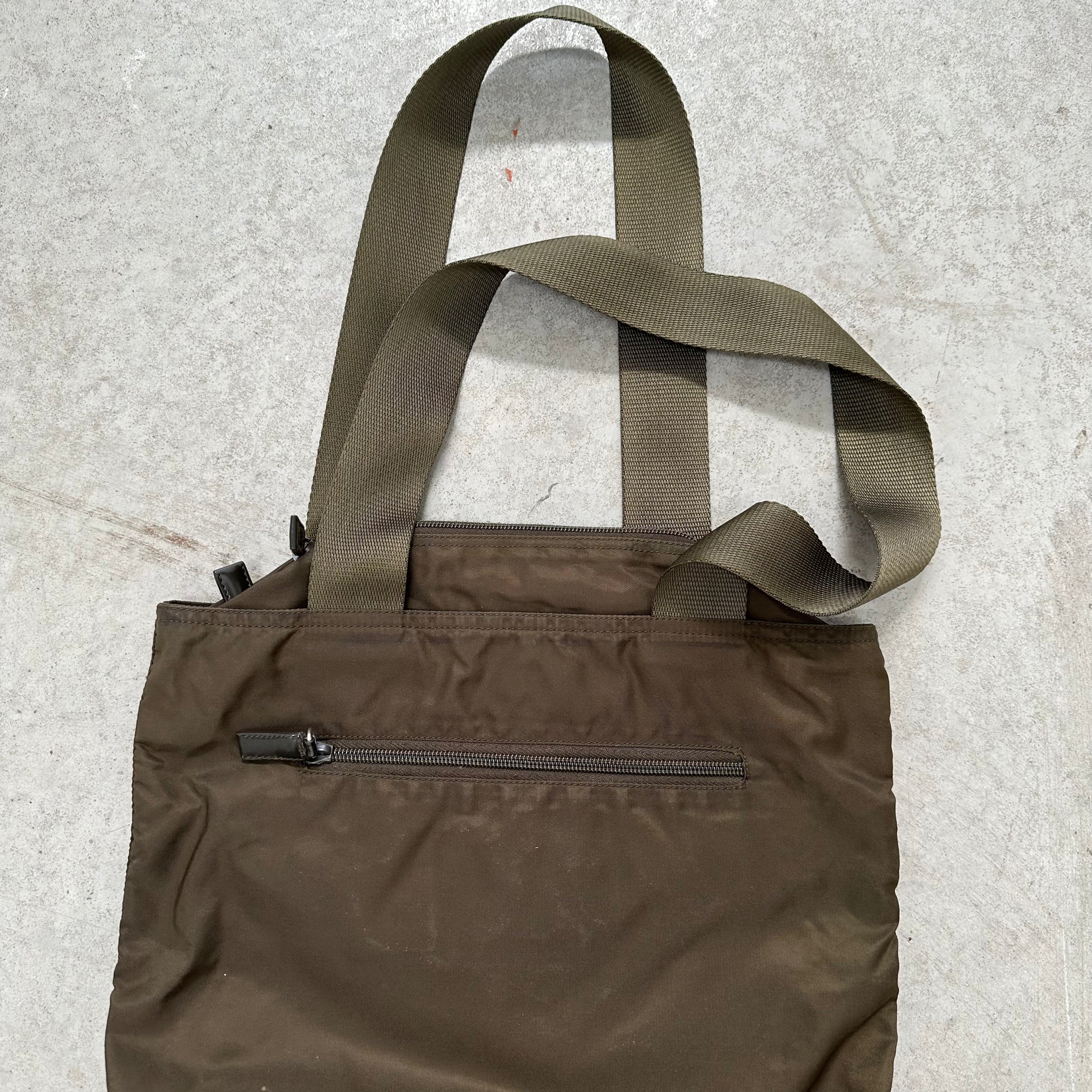 Prada Thick Strap Small Tote Bag Nylon Khaki