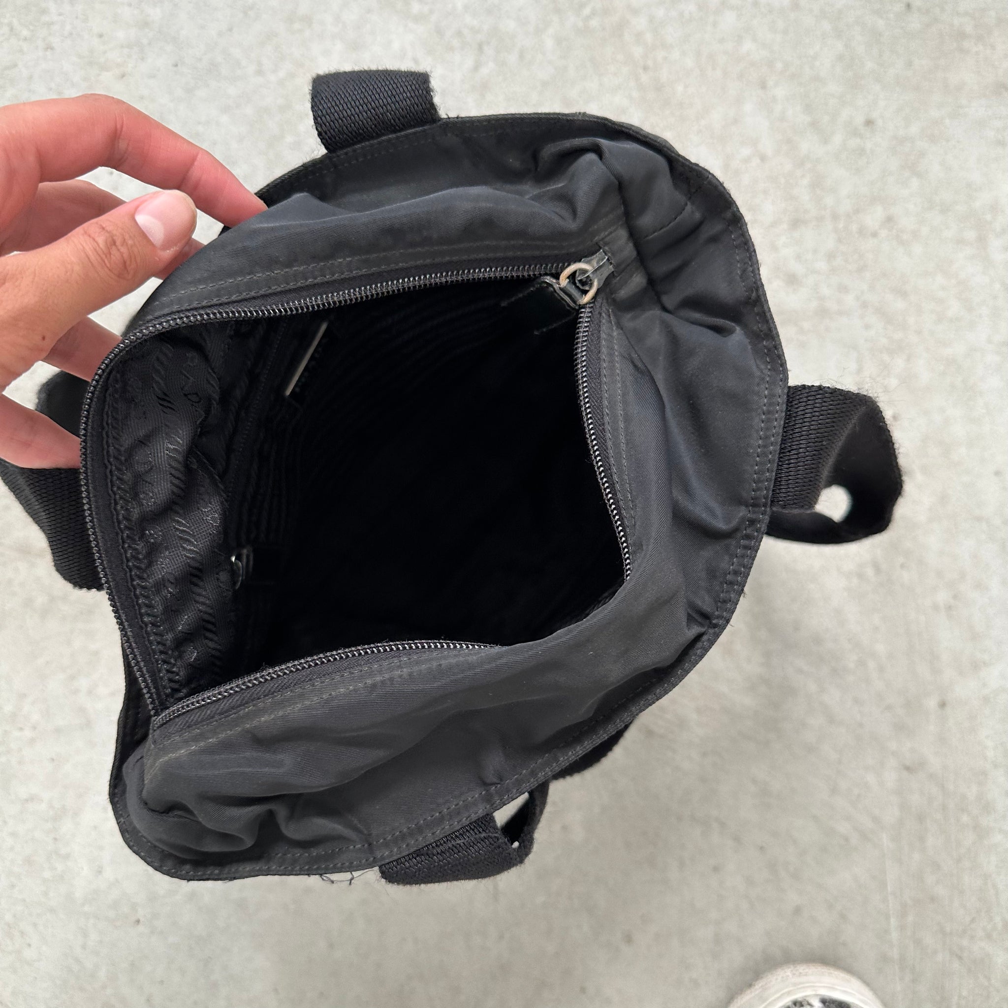 Prada Thick Strap Small Tote Bag Nylon Black