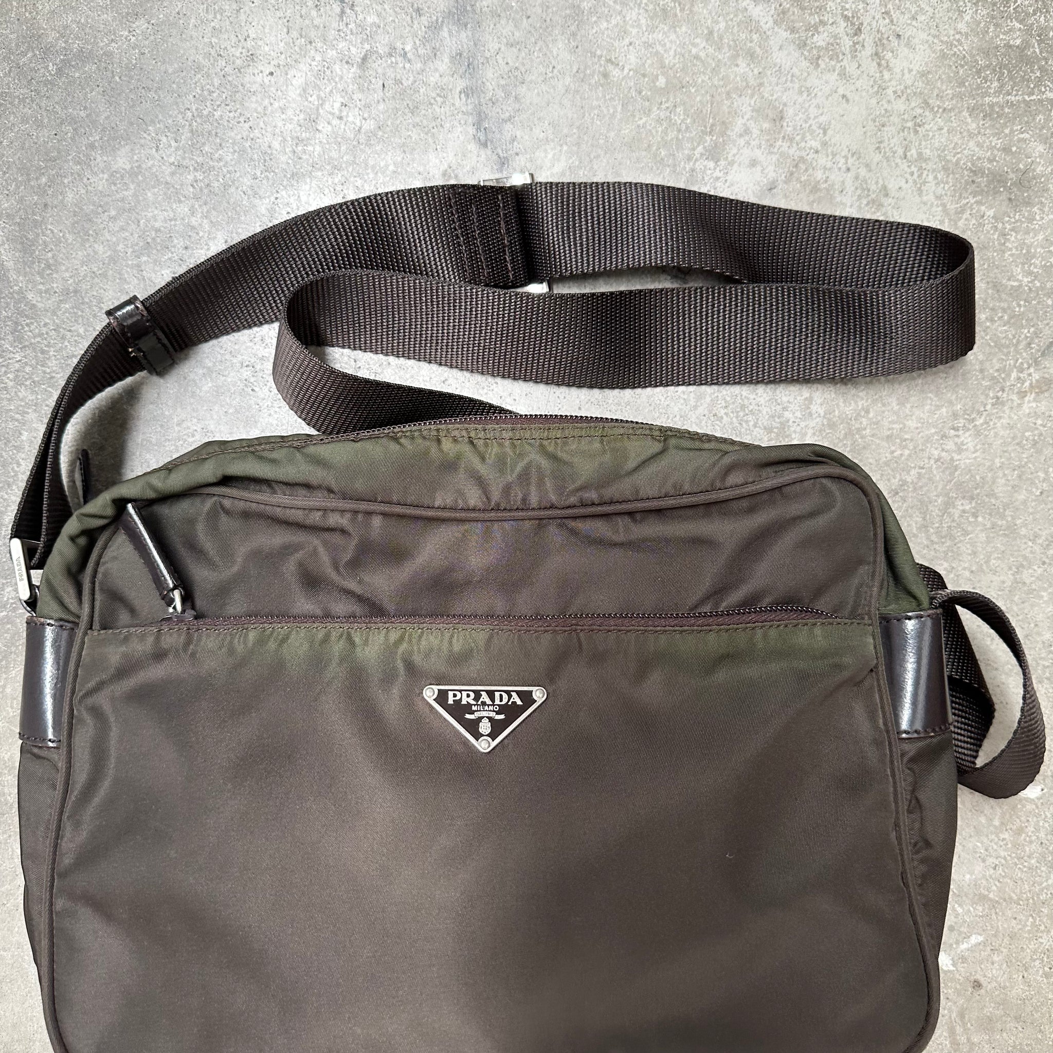 Prada Long Strap Messenger Bag Nylon Brown