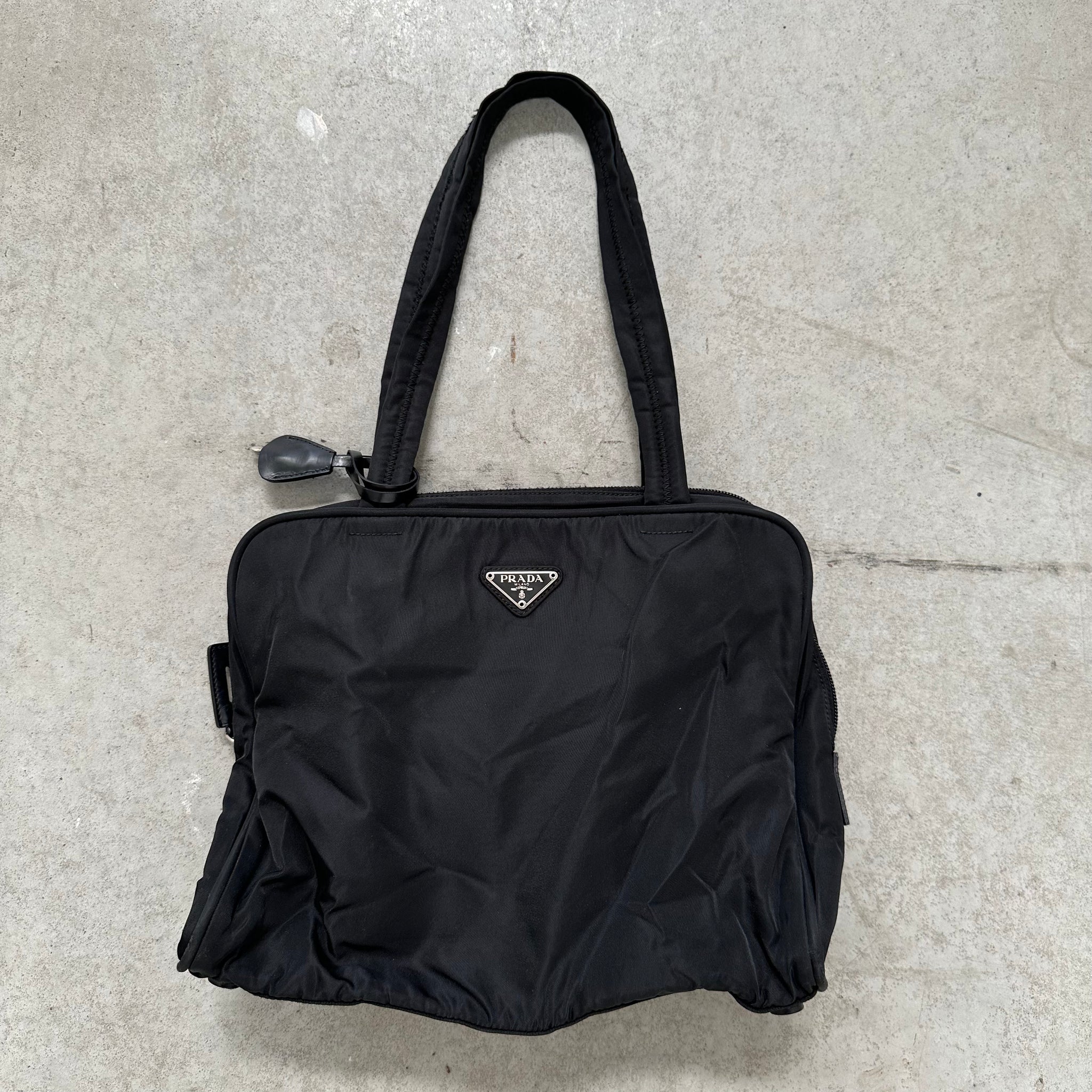 Prada Zip Around Hand Bag Nylon Black