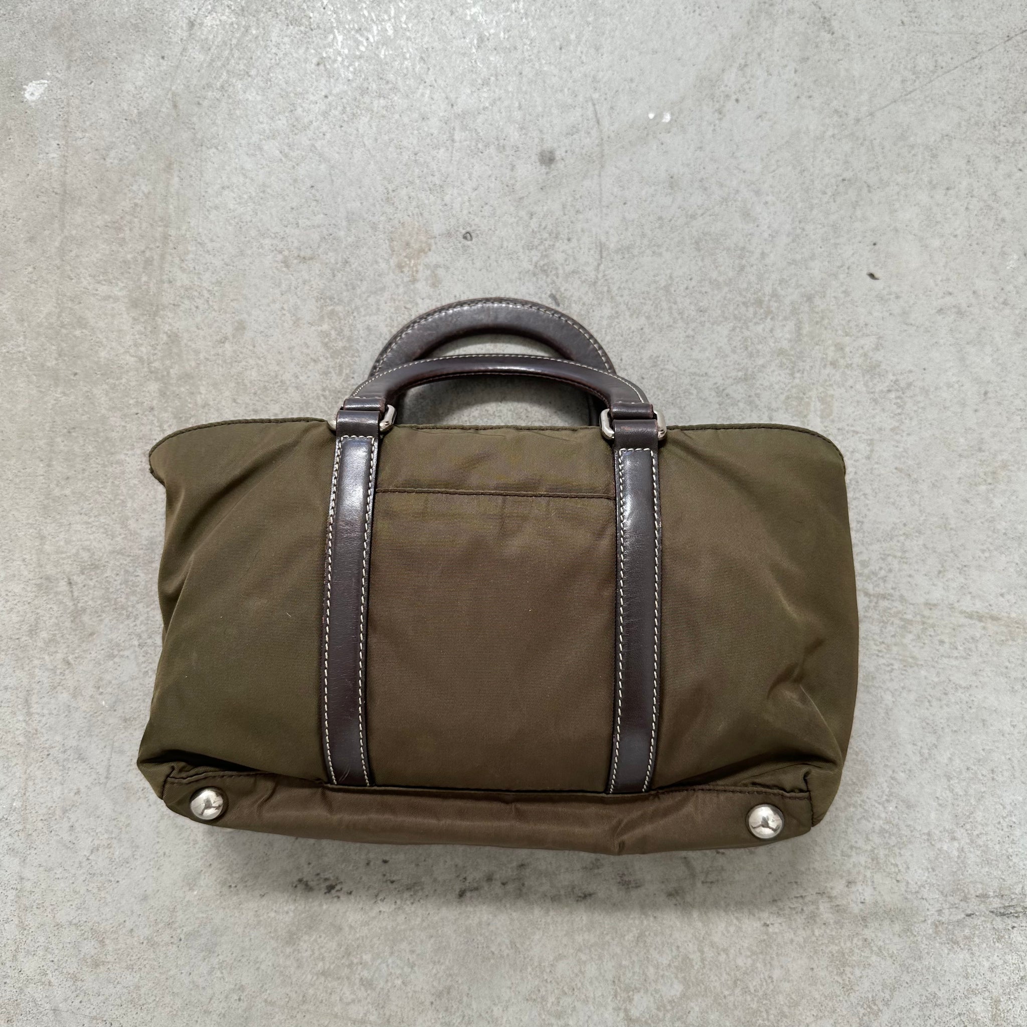 Prada Leather Handle Hand Bag Nylon Khaki