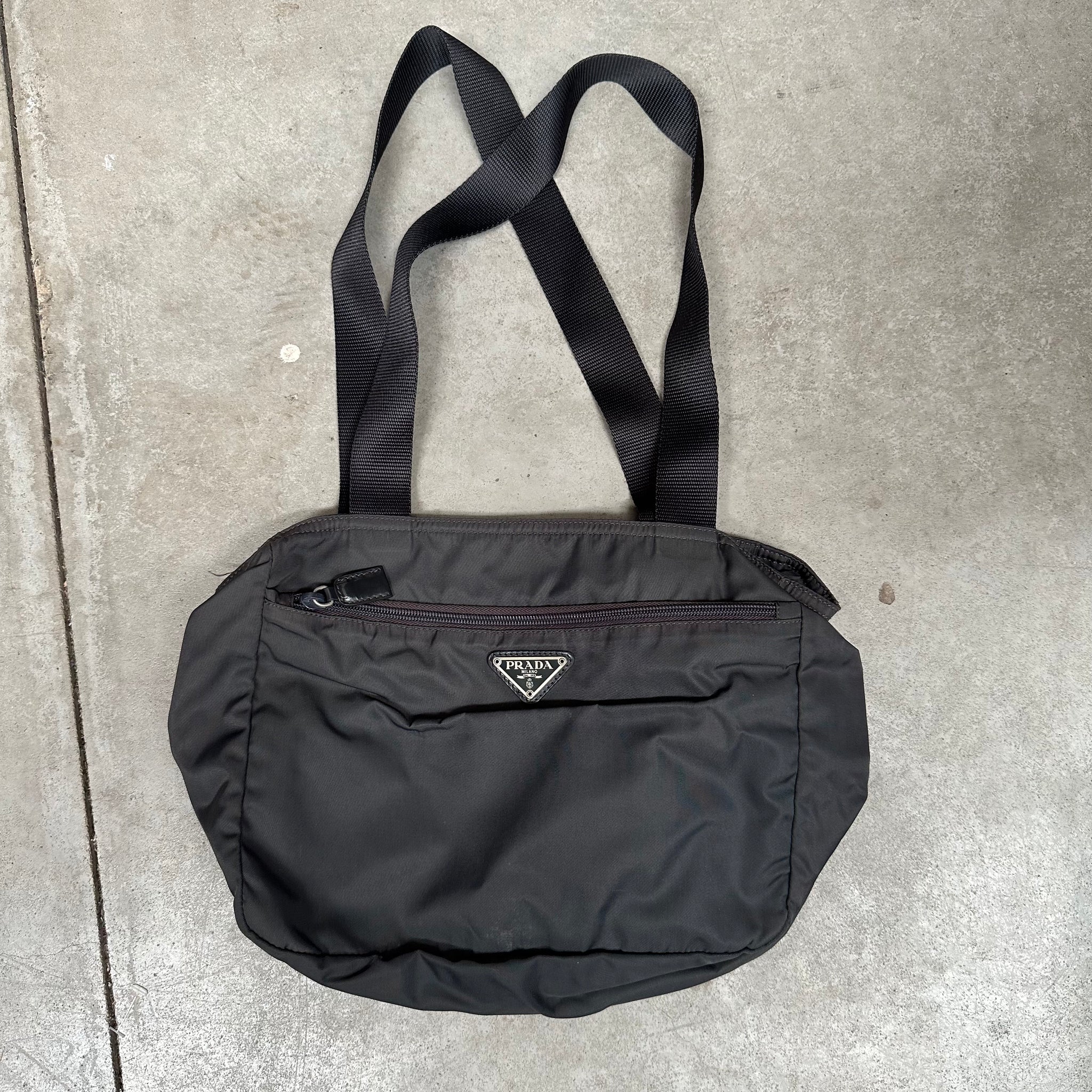 Prada Thick Strap Tote Bag Nylon Grey