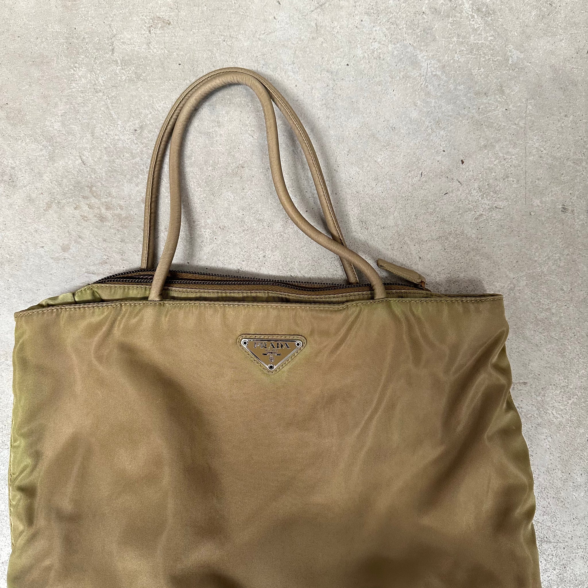 Prada Medium Strap Tote Bag Nylon Khaki