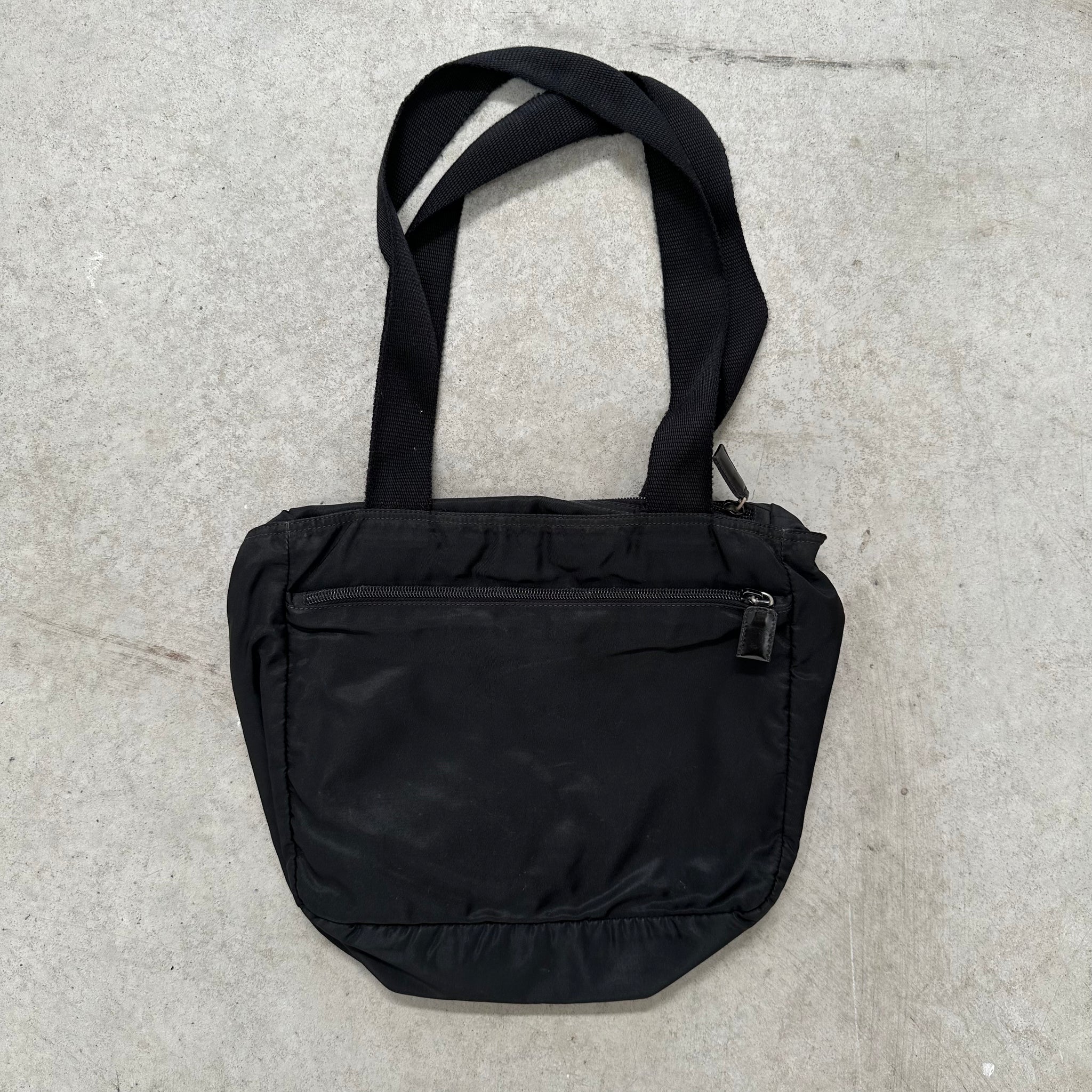 Prada Thick Strap Small Tote Bag Nylon Black