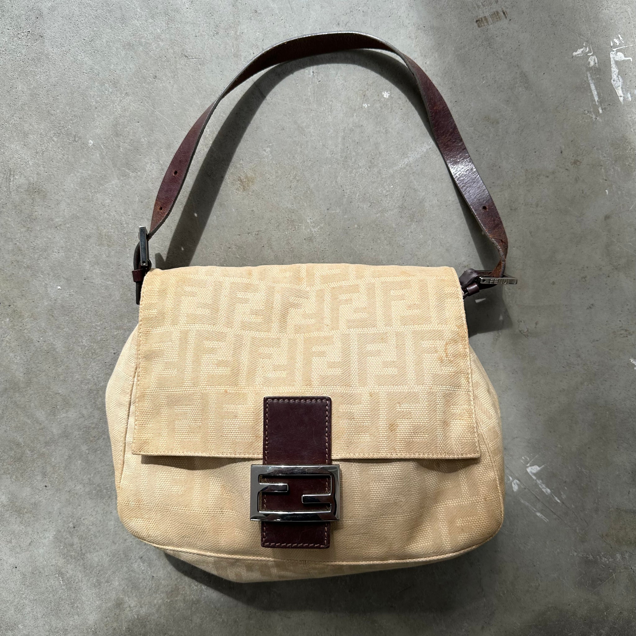 Fendi Mama Baguette Bag Canvas Beige