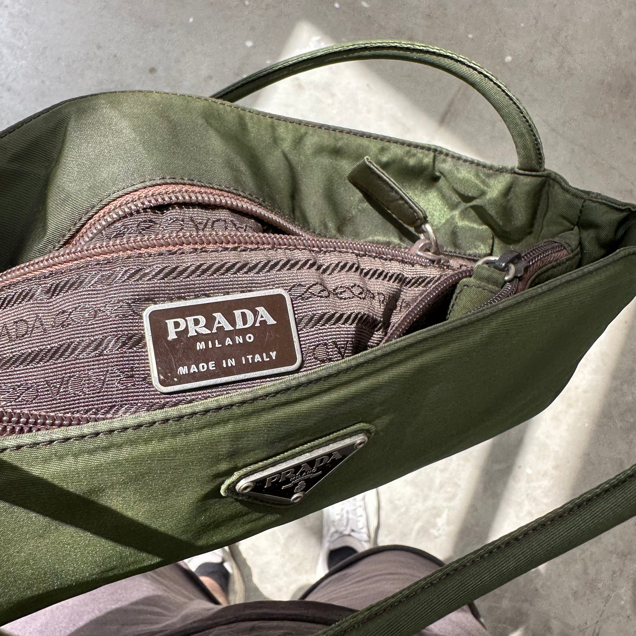 Prada Double Strap Tote Bag Nylon Green