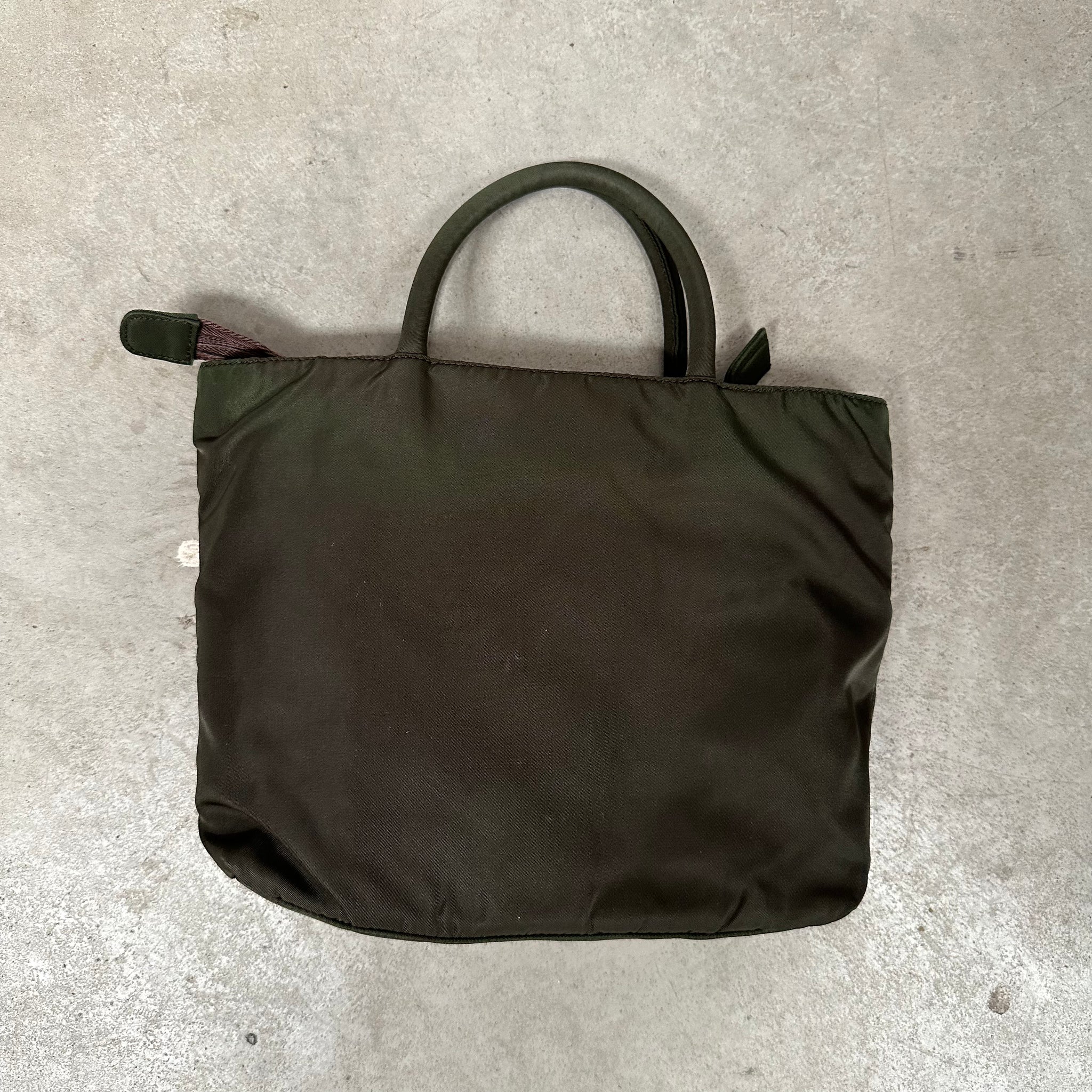 Prada Short Handle Tote Bag Nylon Khaki Green
