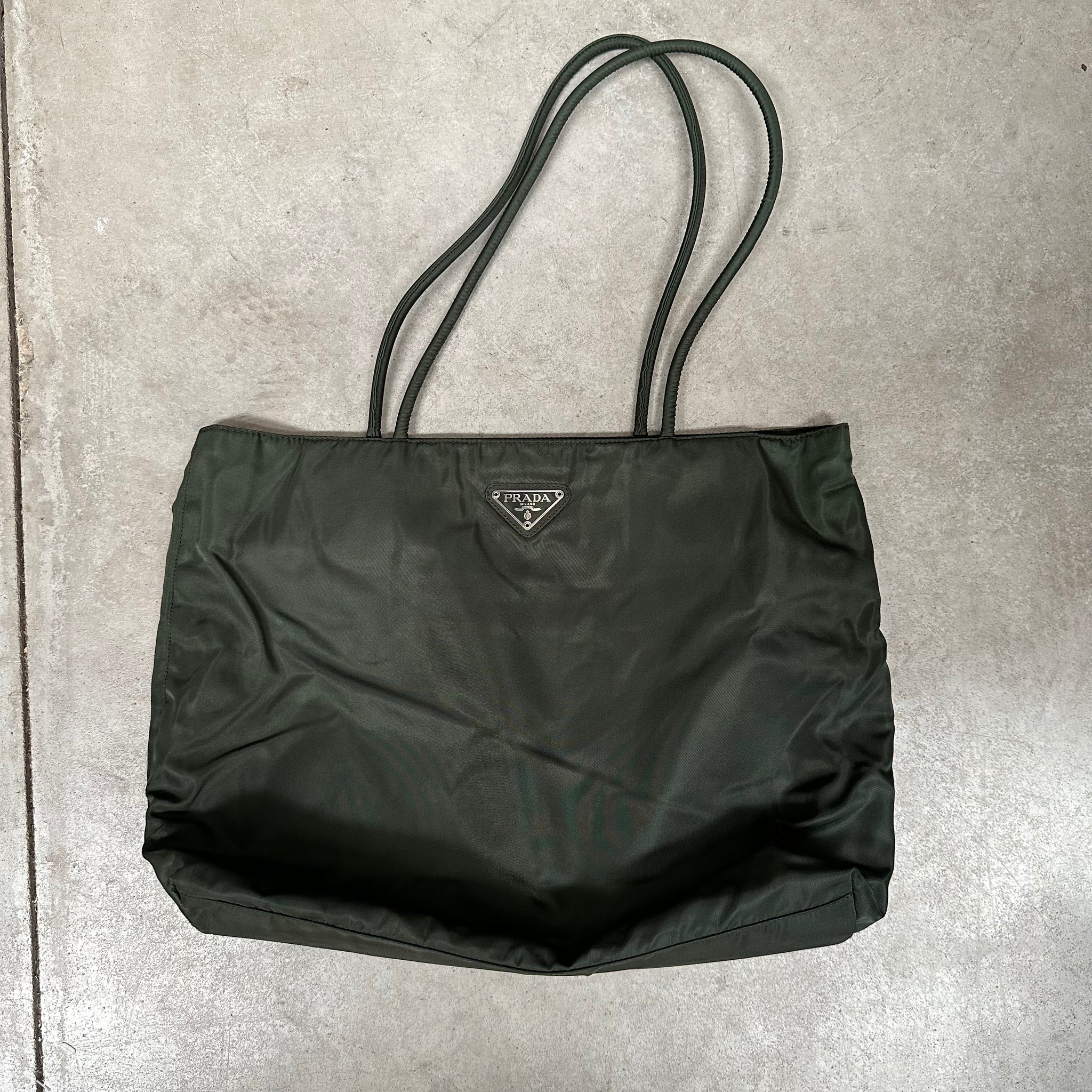 Prada Long Strap Large Tote Bag Nylon Green