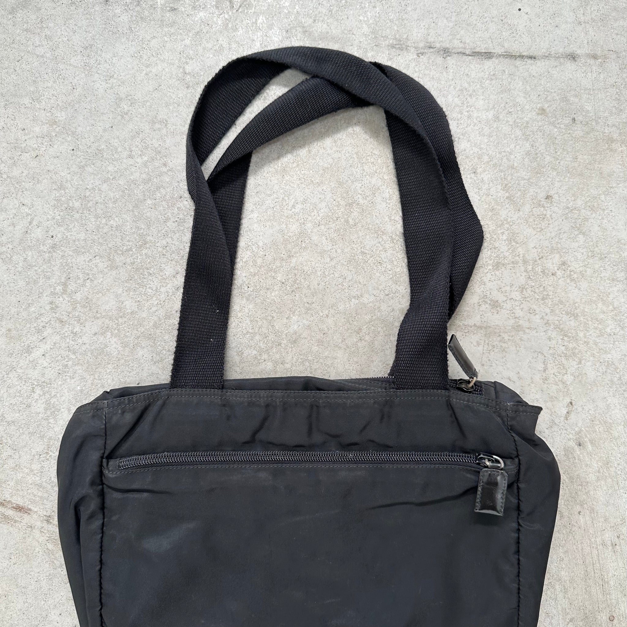 Prada Thick Strap Small Tote Bag Nylon Black
